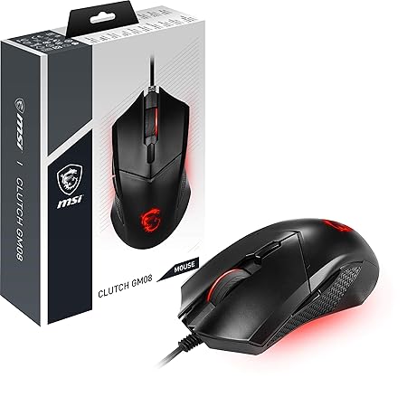MSI Clutch GM08 4200 DPI Optical Wired Gaming Mouse with Red LED - Black