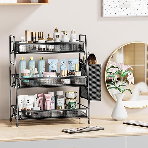 Miniatura 3 de EKNITEY Estante organizador de encimera de baño, estante de especias de 3 niveles, estante de metal para maquillaje, estación de café, organizador