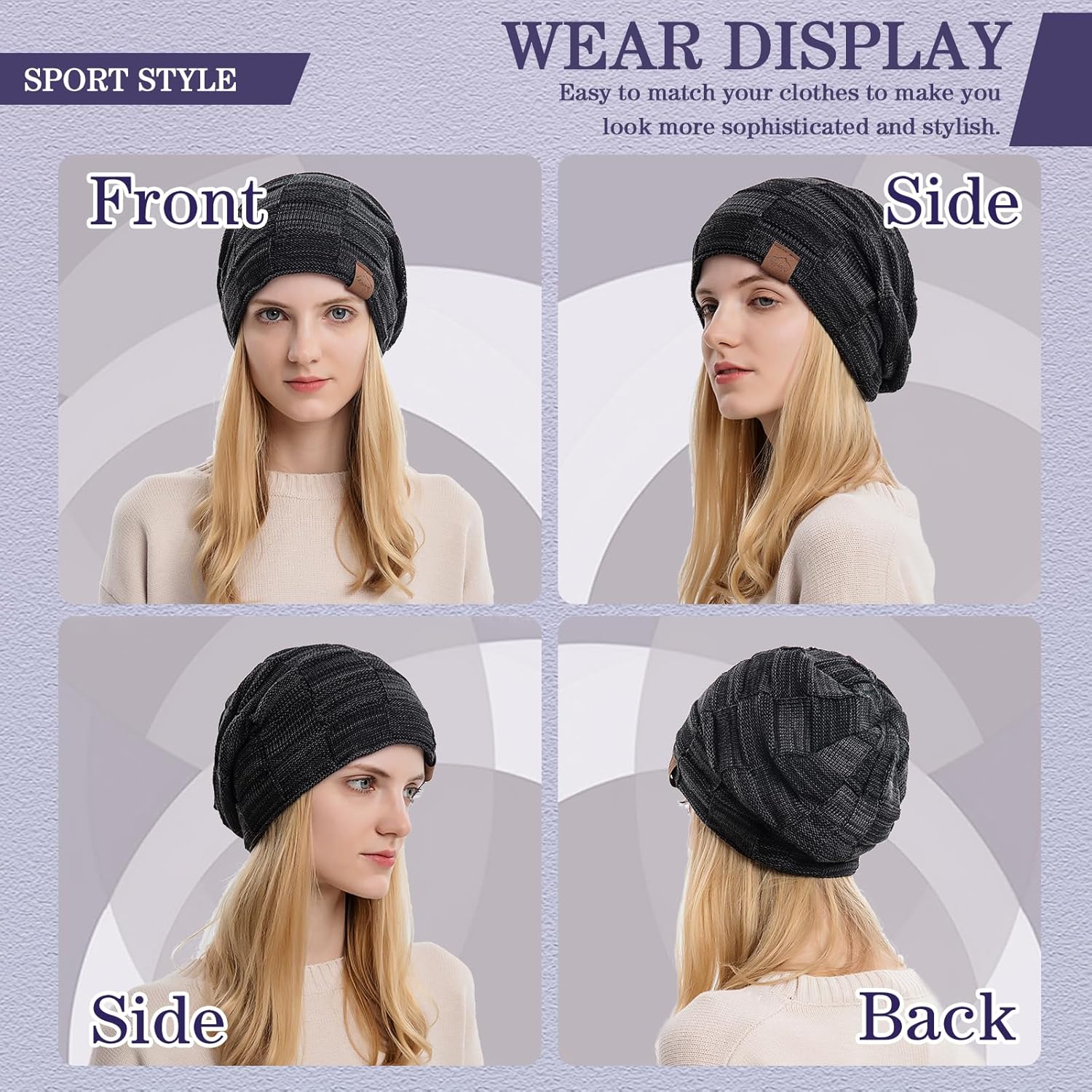 meioro Slouchy Beanie Hat for Men Women Warm Winter Hats Soft Fleece Lined Beanies Knit Thick Unisex Skull Cap - Image 4