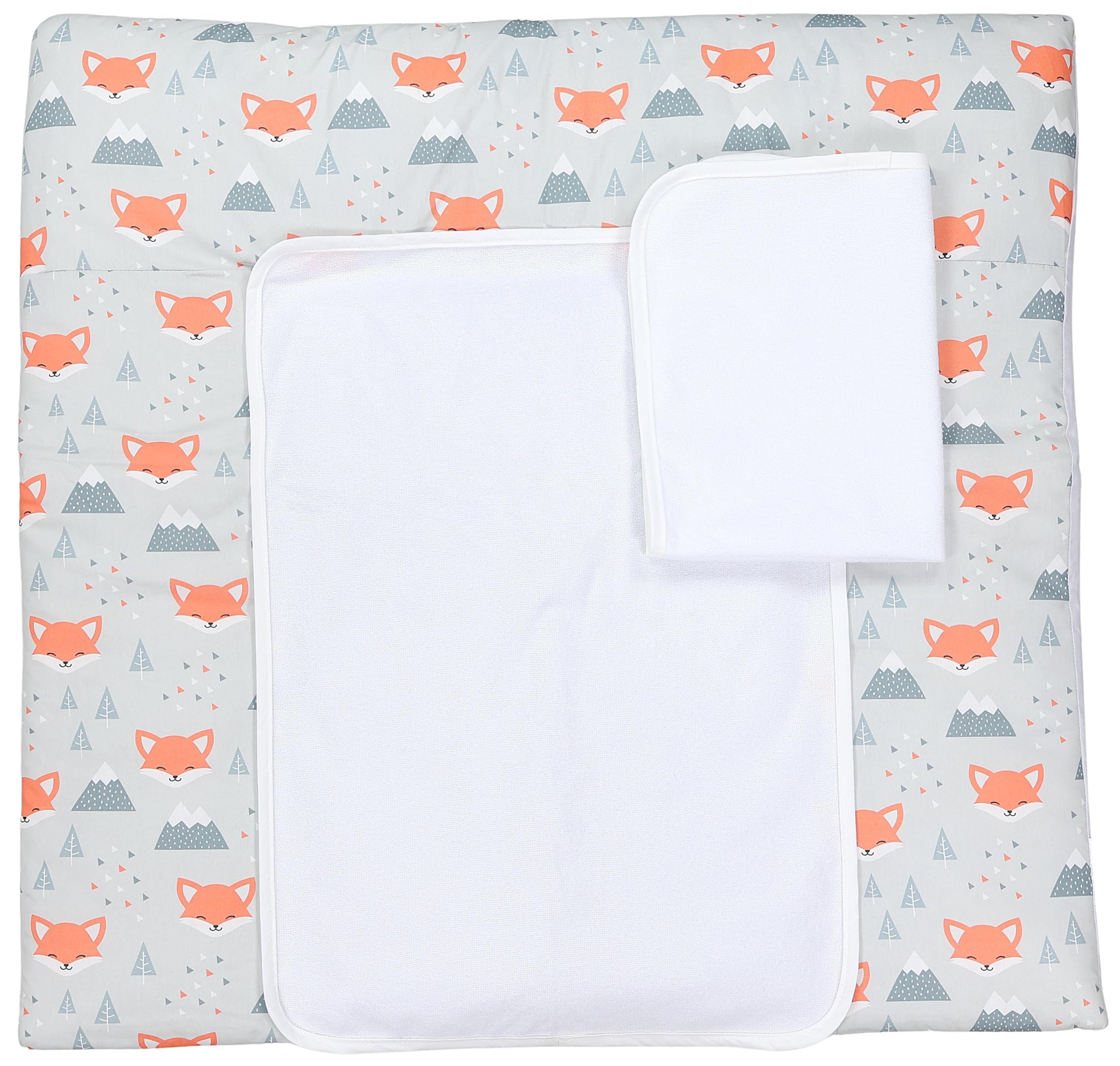 TupTam Colchón para Cambiador con 2 Cubiertas de Rizo Bebé, Montañas Grey Fox, 75 x 85 cm