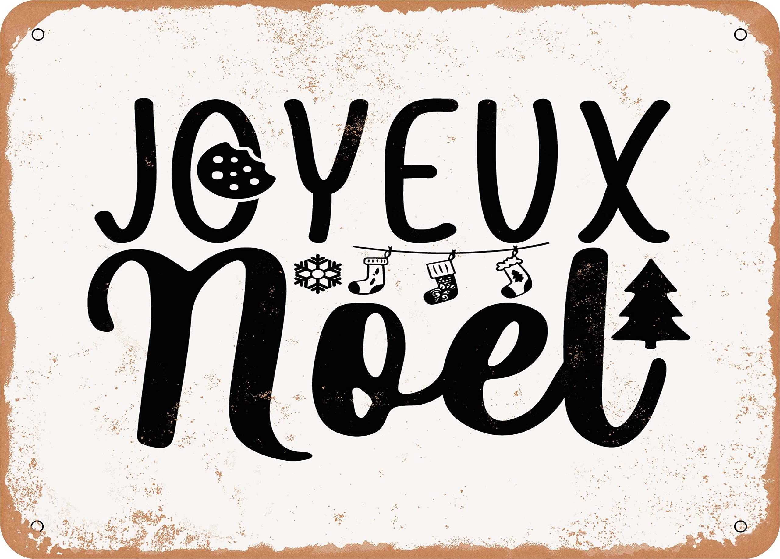 METAL SIGN - Joyeux Noel - Vintage Rusty Look Sign 8 X 12 Inch