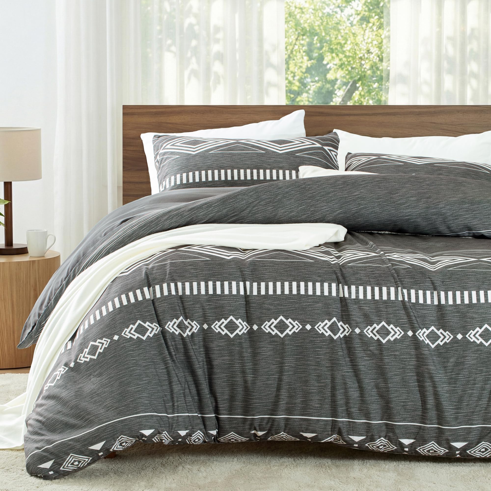 Whale Flotilla King Size Duvet Cover Set 3-Piece Stripe Bedding Sets, Gray