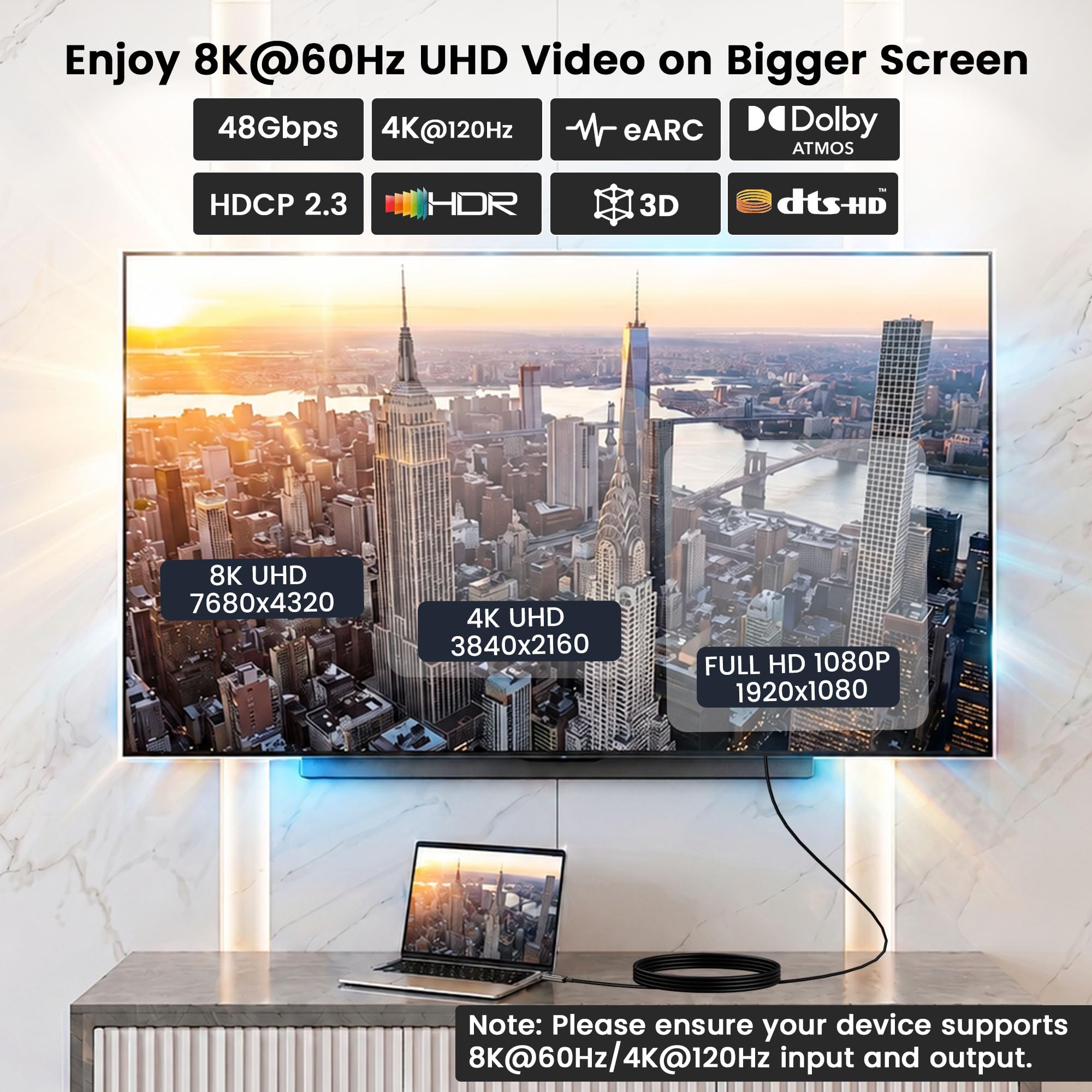 Cavo Ottico Attivo (AOC) da USB-C a HDMI 2.1 da 15m, 8K@60Hz/4K@120Hz, Cavo Fibra Ottica da Tipo C a HDMI compatibile con i-Phone 17/16,Thunderbolt 4/3,Mac Mini M4,MacBook Pro/Air, Galaxy S24