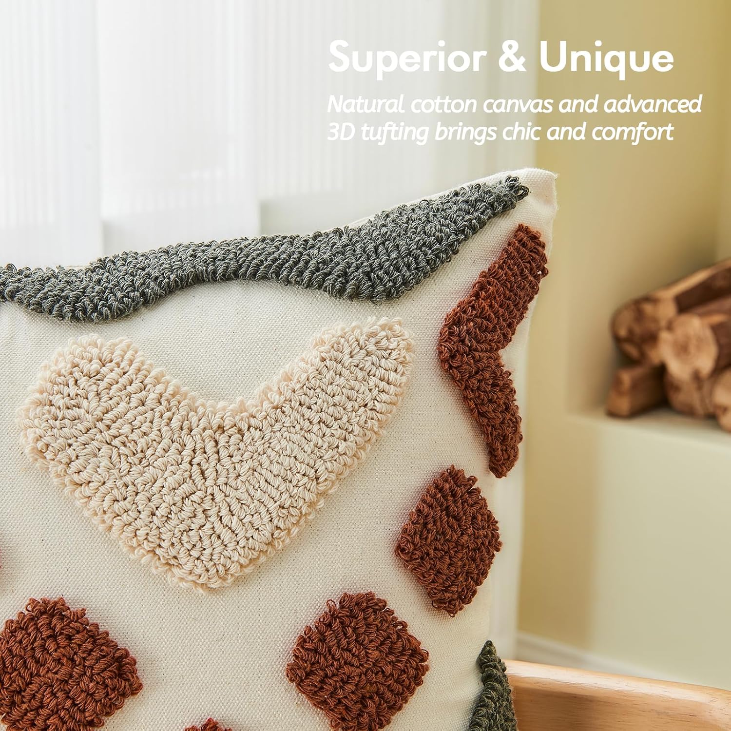 lifein Boho Pillow Covers 18x18 Set of 2 Boho Tufted Throw Pillow Covers Aesthetic Decorative Cushion Covers Farmhouse Pillow Case for Couch Sofa Bed Living Room,Home Decor