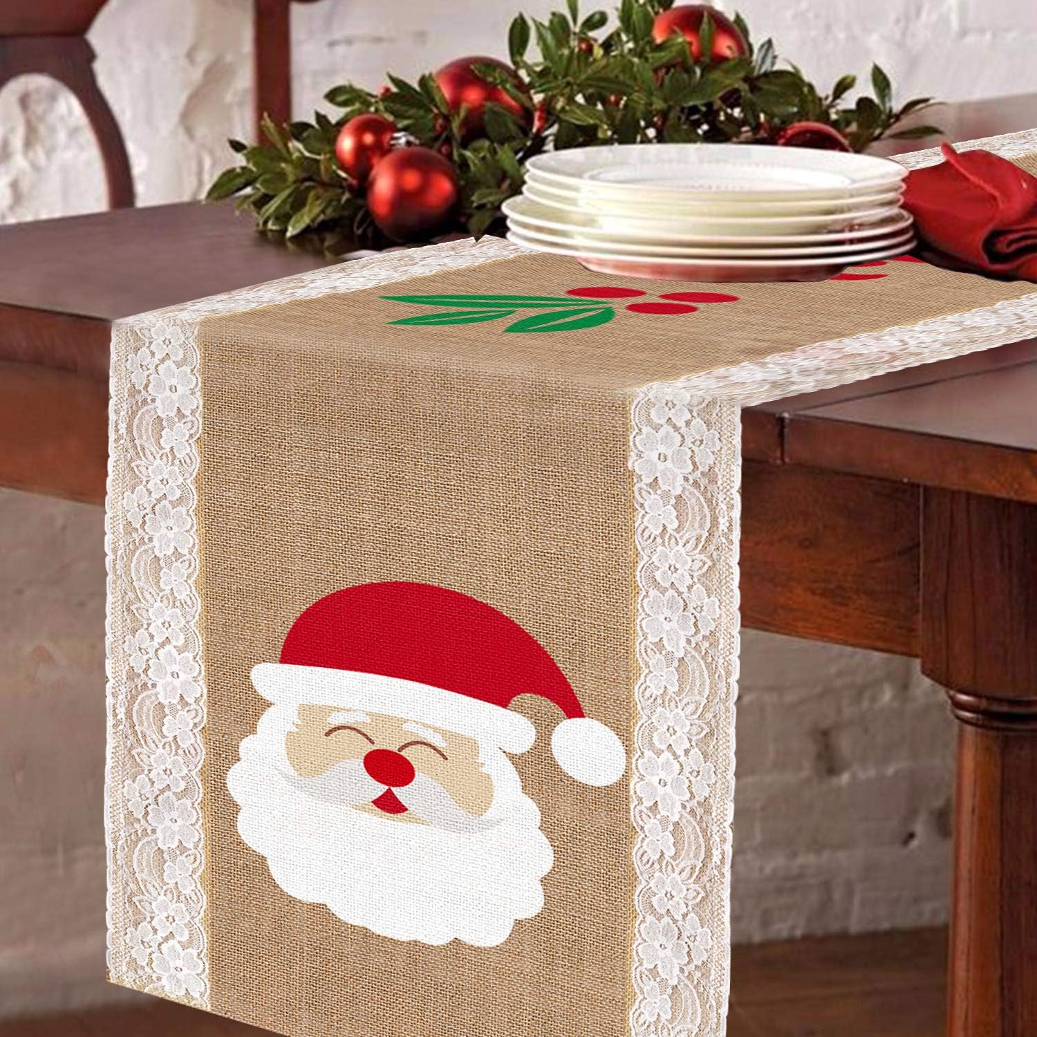 Nеw Dеаl Mosoan White Lace Burlap Christmas Table Runner - 14 x 108 Inches Holiday Table Runners - Table Decorations for Seasonal Family Dinners or Holiday Gatherings, Indoor Outdoor Holiday Xmas Party