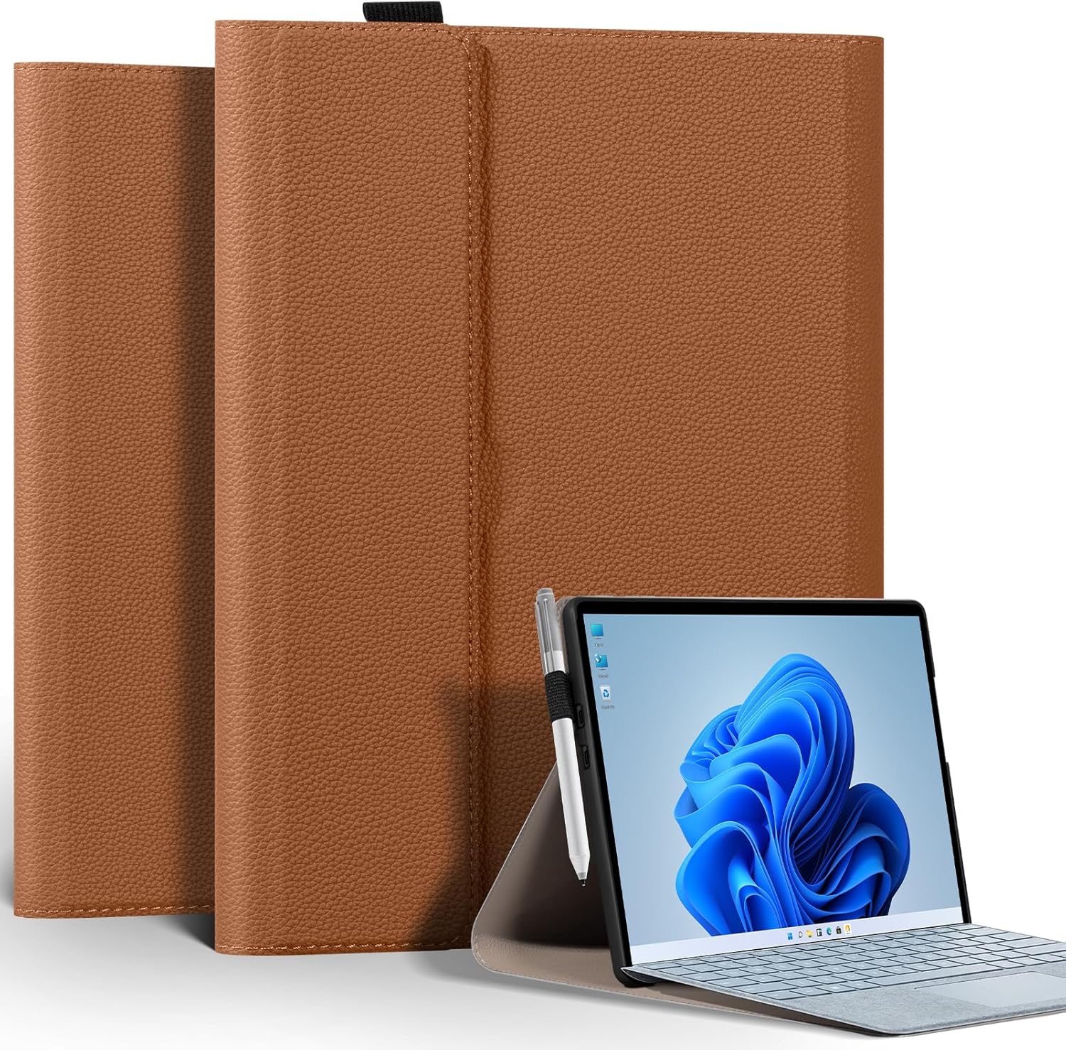 for Pro 9/10/11 Case 13 inch 2022/2024 Leather Cover Protective Shell Compatible with Type Cover Keyboard and Pencil Holder.Brown