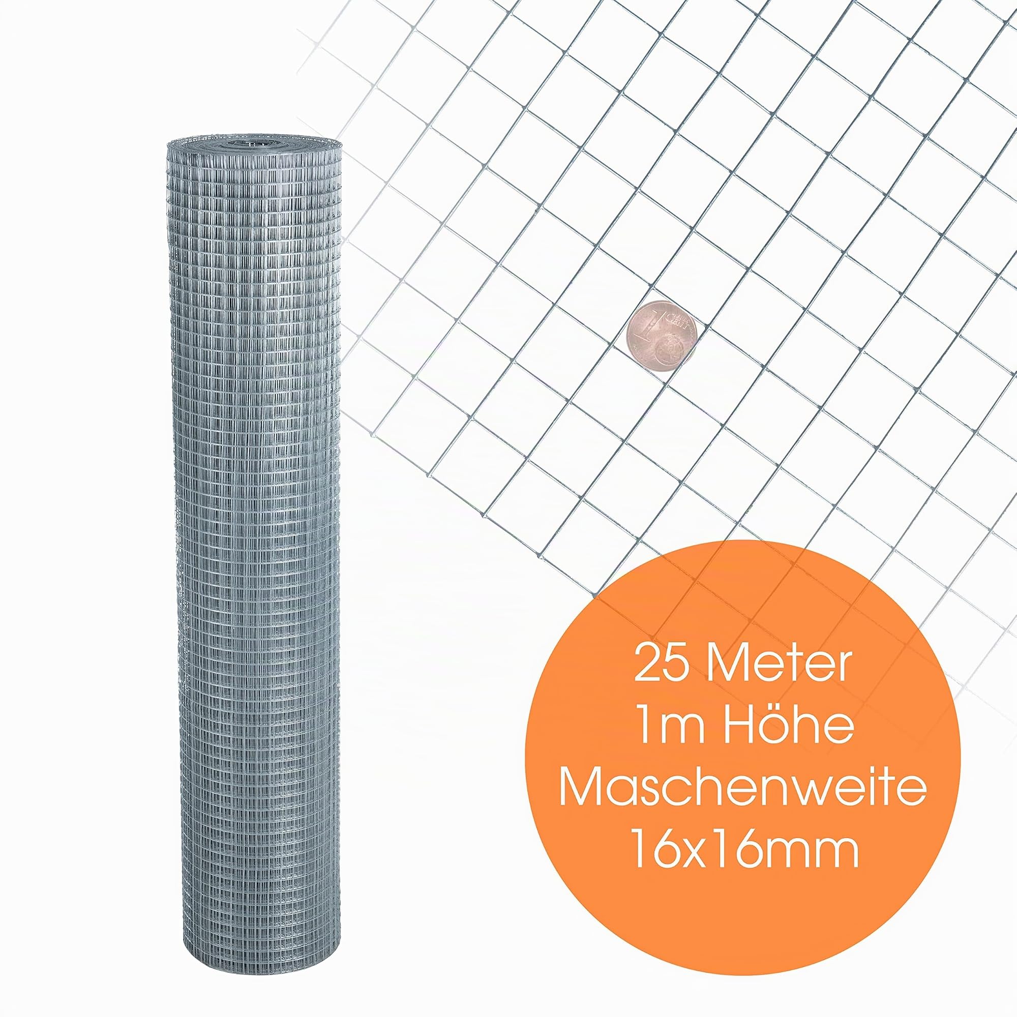 ESTEXO Volierendraht feuerverzinkt, Höhe 1,00 m 25 Meter 16 x 16 mm