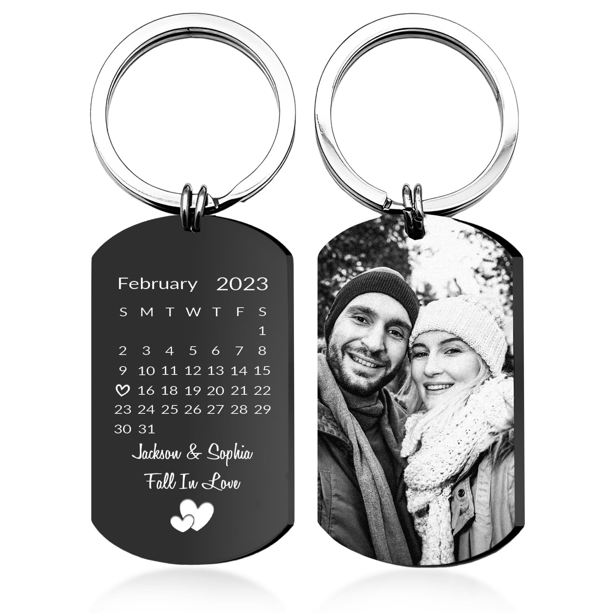Easycosy Valentines Gifts for Him Her Personalised Photo Keyring Engraved Double Sided Heart Keychain Custom Birthday Anniversary Memorial Personalised Gifts for Women Men Couple Boyfriend Girlfriend