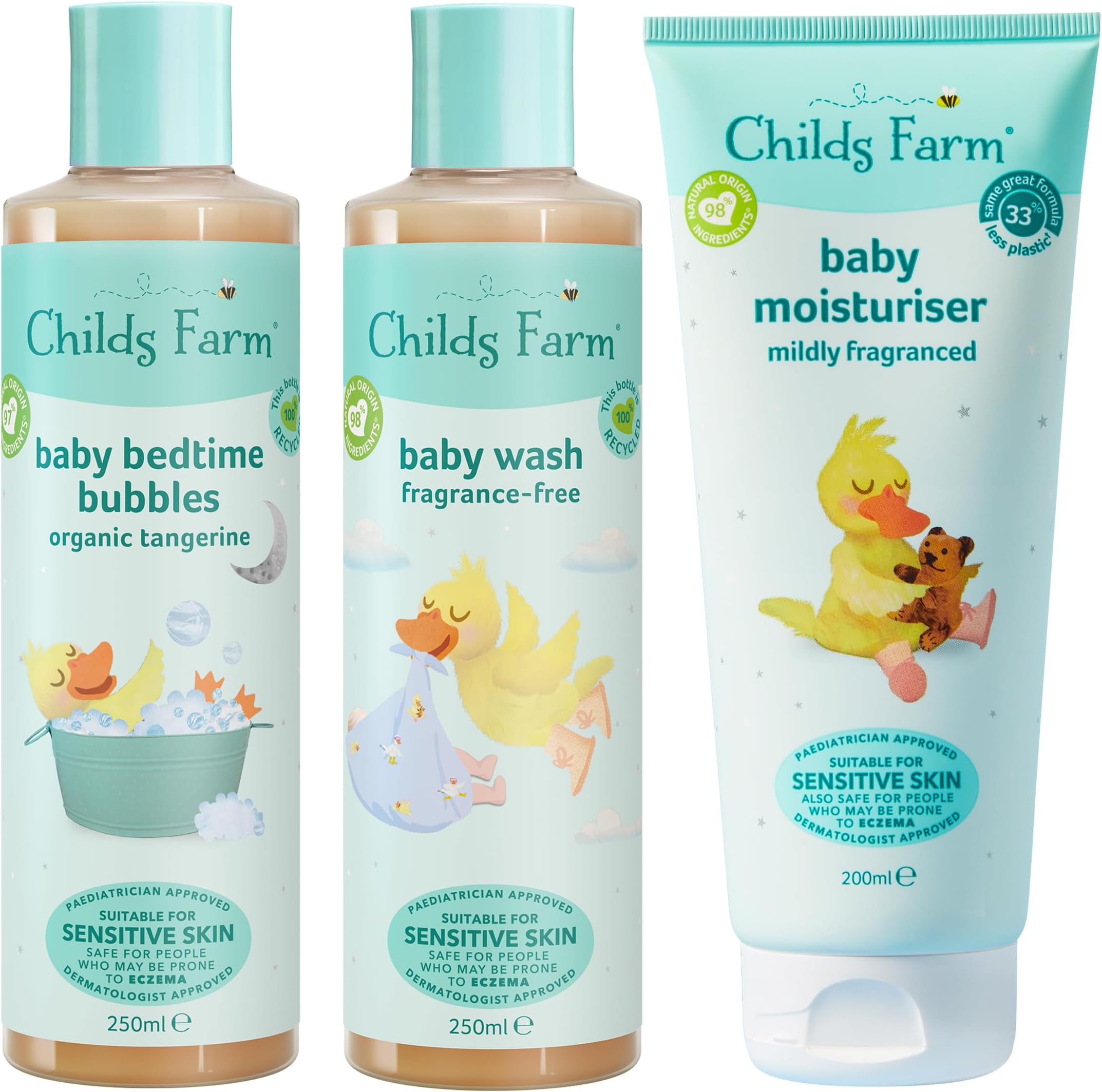 Baby Regime Bundle | Baby Moisturiser 200ml, Baby Wash and Baby Bubbles 250ml | Suitable for Newborns with Dry, Sensitive and Eczema-prone Skin