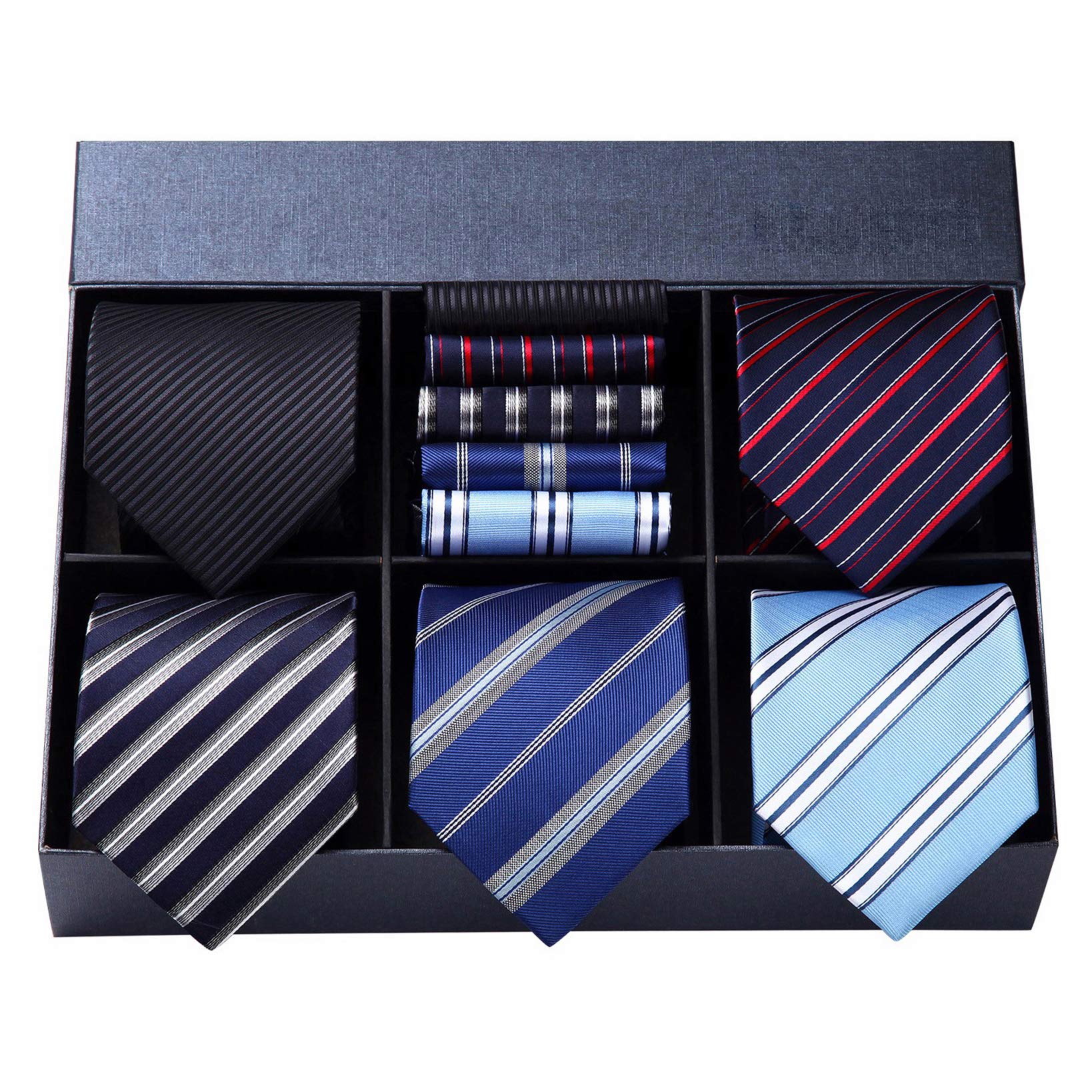 HISDERN Cravate Homme 5 Pièces Mariage Fete Ensemble Cravates et Mouchoirs pour Hommes en Soie Classique Formelle Cravate Carré de Poche