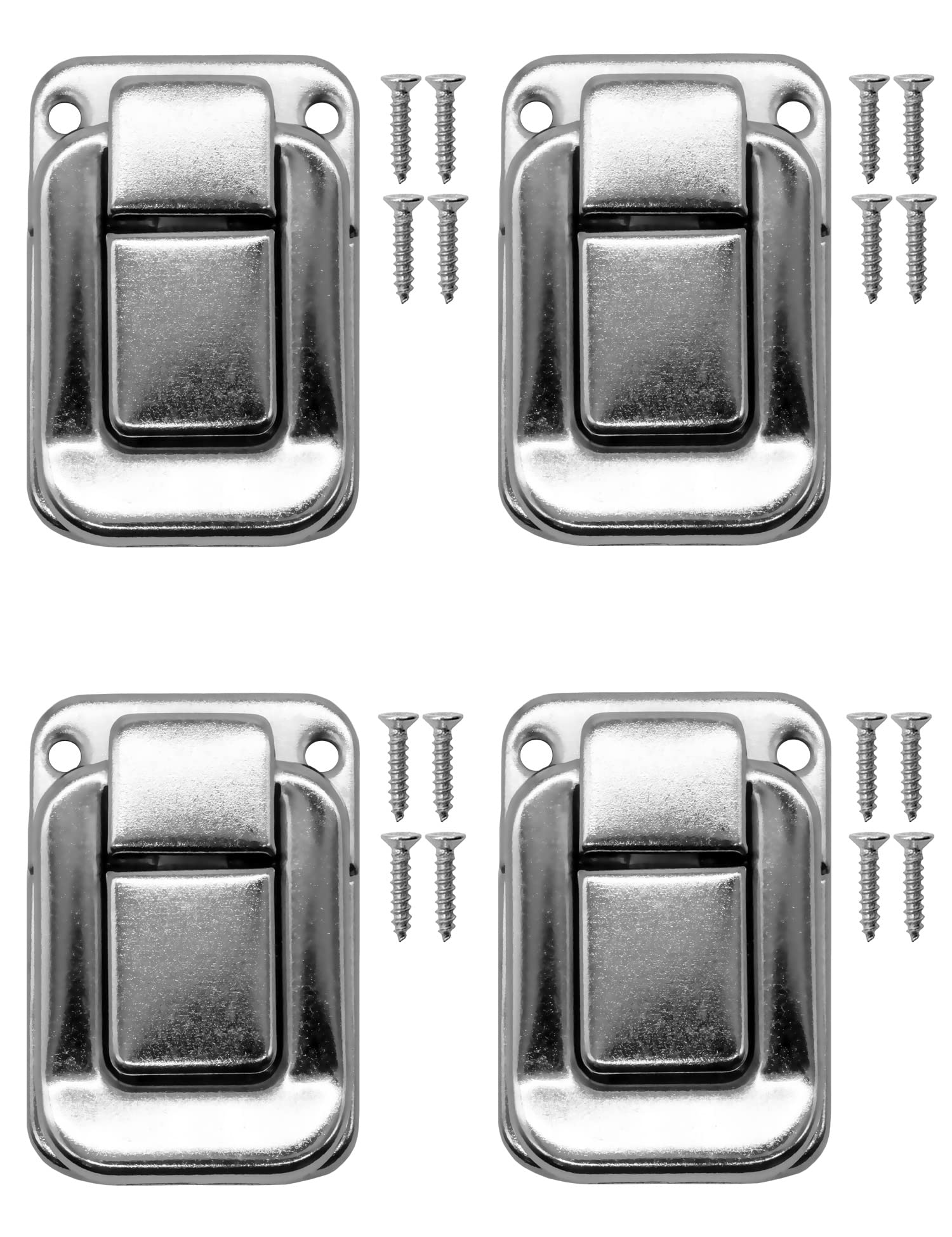 FUXXER 4x Bügel-Verschlüsse für Truhen, Kisten, Boxen, Vintage Messing Design, 47x32mm, silber