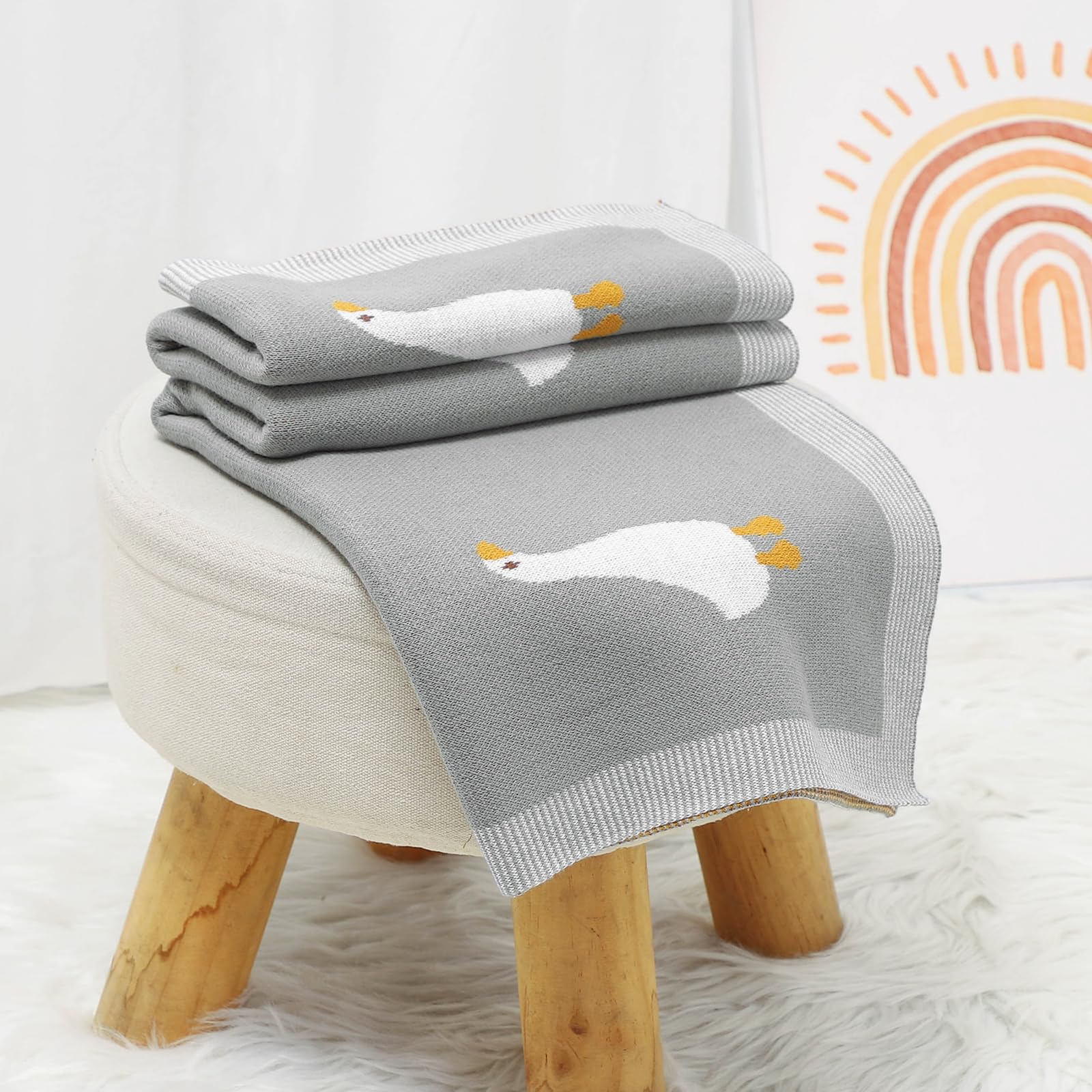 DovFanny Baby Blanket 100% Cotton Knitted Soft Blanket for Newbron with Lovely Zebra 100 x 80cm (gray-goose) - Image 4