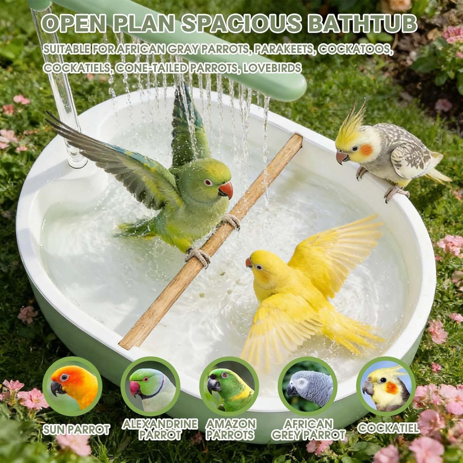 Bañera automática para Loros, Fuente de Ducha de Agua circulante para Uso en Jaula, Lavabo Grande Desmontable para pájaros, cacatúa, Conure, agapornis, Periquito, Piscina Interior para Mascotas