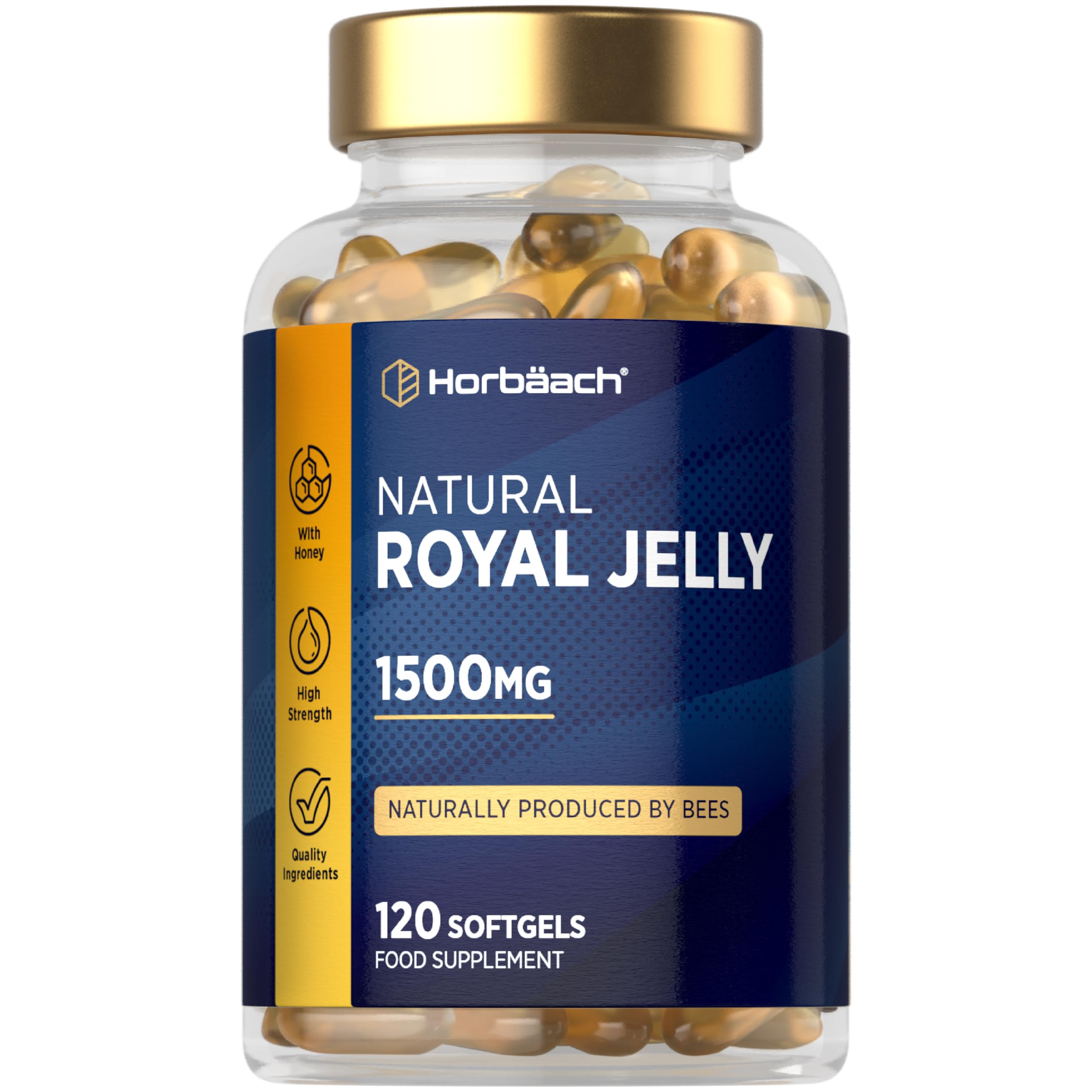Royal Jelly Capsules 1500mg | 60,000mg per Bag | Naturally Sourced & Produced by Bees | 120 High Strength Softgels | by Horbaach