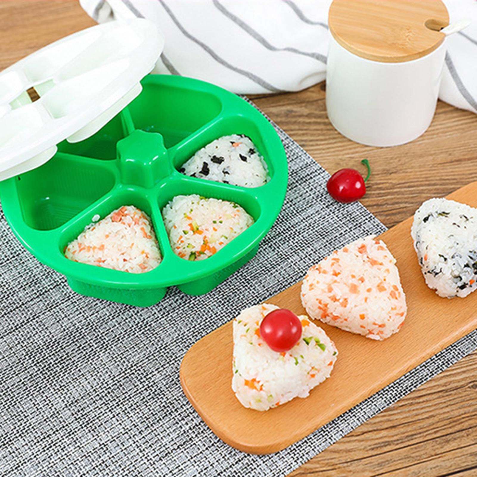 Nizirioo Onigiri Driehoekige sushi-set, onigiri met oliekwast, 6-in-1, doe-het-zelf sushi voor thuis, restaurant, camping, Japans gereedschap voor rijstballen