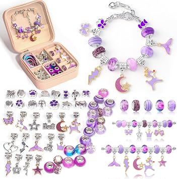 ManyRICE Jewellery Bracelet Making Kit, 68 PCS DIY Charm Bracelet Making Kit for Girls, A Perfect Birthday Gifts for Girls, with Portable Bracelet Jewelry Box and Gift Bag