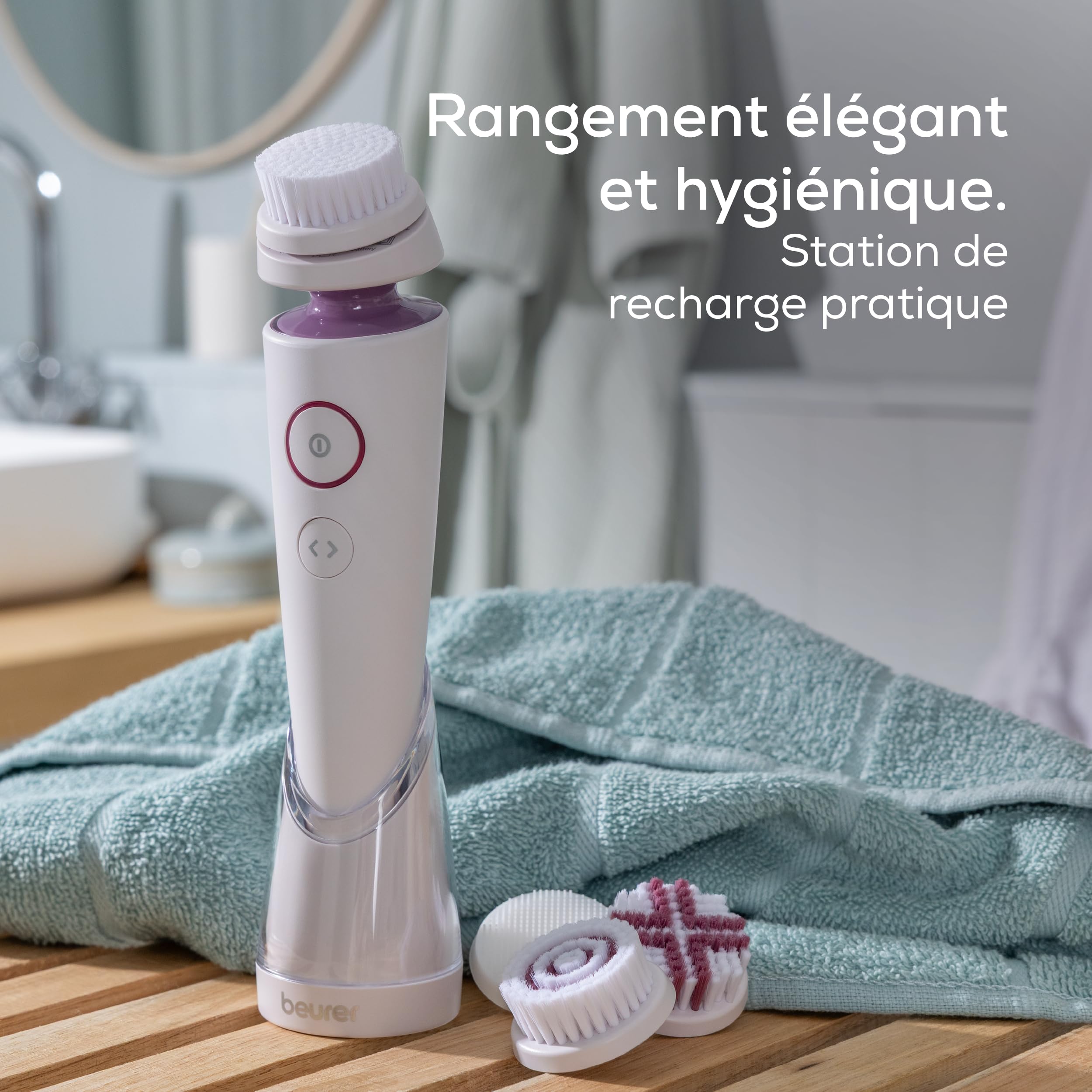 Beurer FC 95 brosse nettoyante visage électrique, nettoyage profond des pores, 4 embouts, étanche, rechargeable