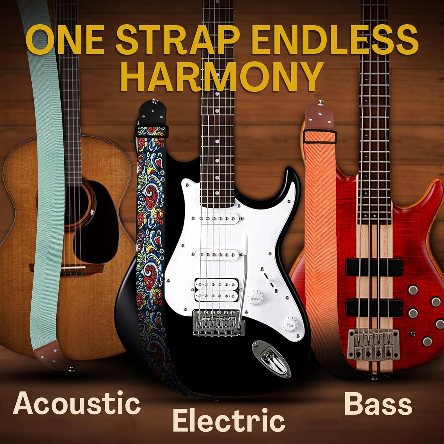 Art Tribute Personalized Guitar Strap - Add Name or Initials For Acoustic, Electric & Bass Guitars