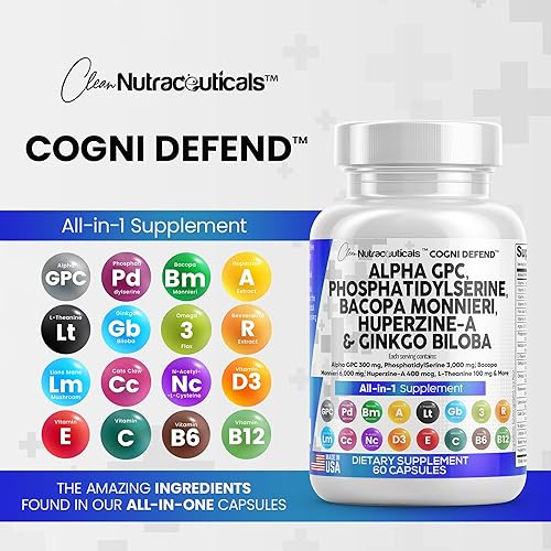 Miniatura 7 de Clean Nutra Alpha GPC Choline Phosphatidylserine Bacopa Monnieri Ginkgo Biloba Huperzine A Supplement - 60 Capsules Made in USA