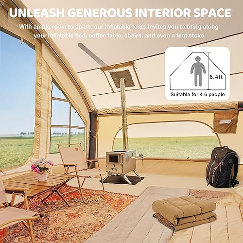 Miniatura 7 de Tiendas de campaña inflables, tienda inflable de 4 estaciones con gato de estufa y bomba de mano, tiendas de campaña de glamping de aire para