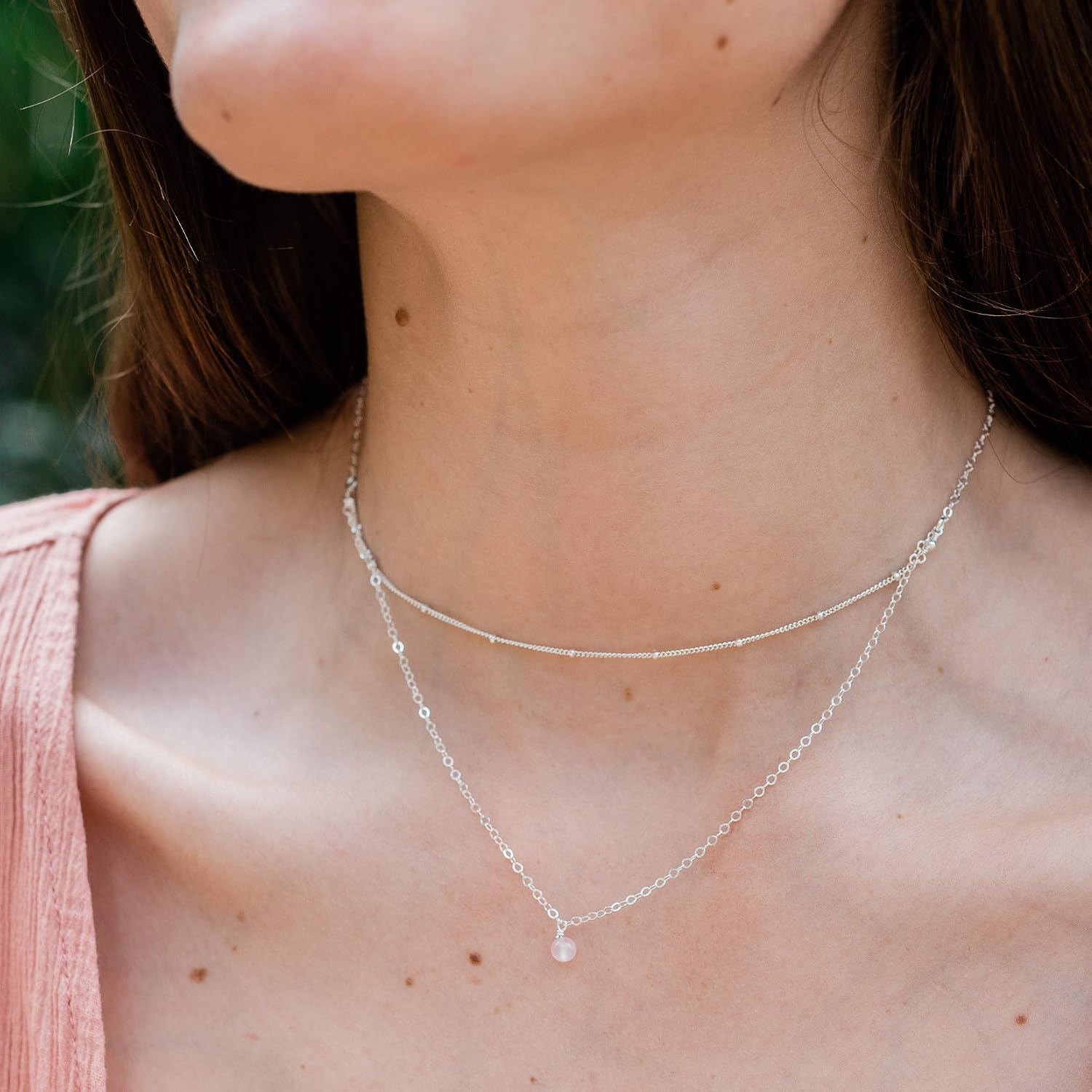 Luna Tide Rose Quartz Layered Choker in Sterling Silver