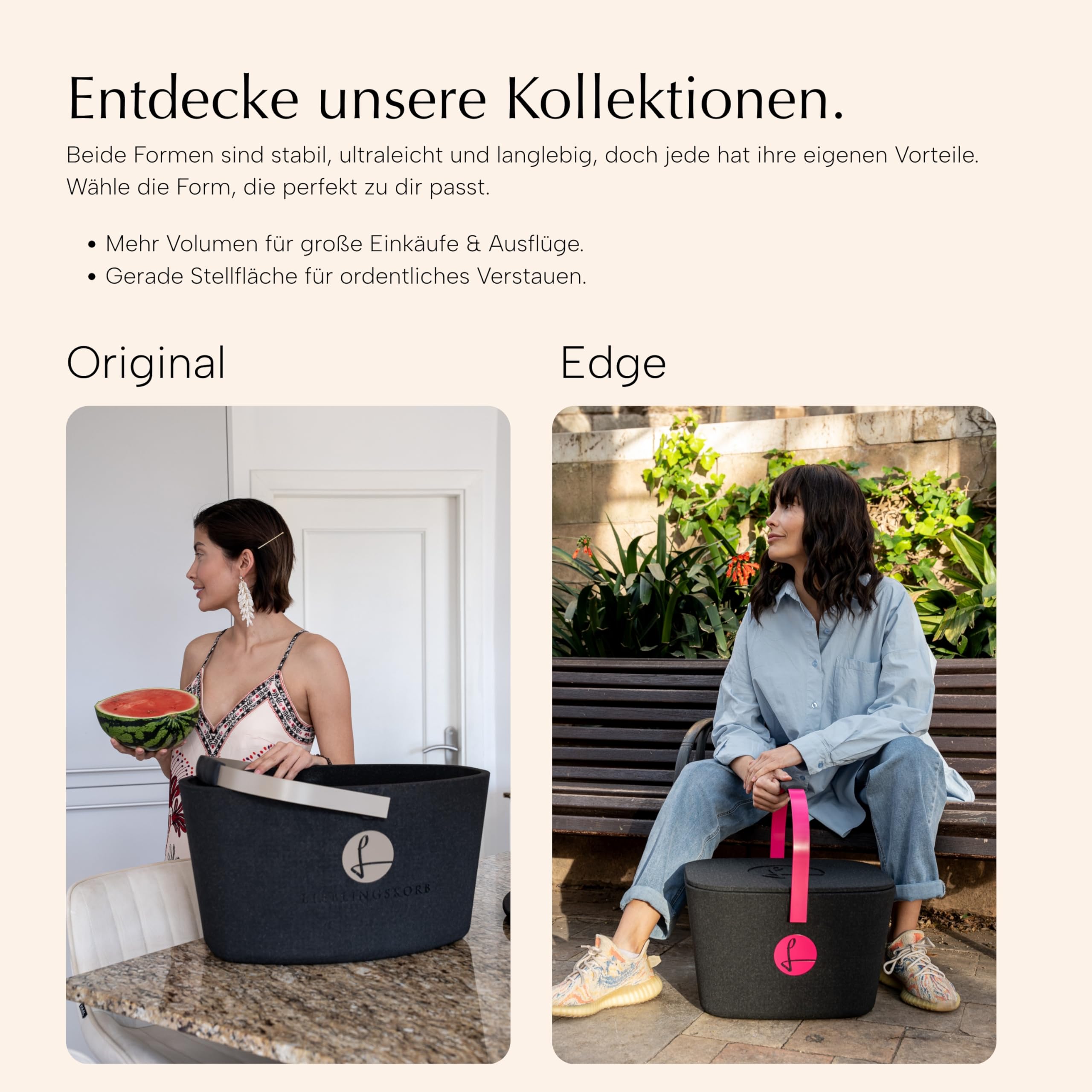 LIEBLINGSKORB Original black champagner - inkl. Deckel, Einlegeboden und Transportring - ultraleichter, kippsicherer & formstabiler Einkaufskorb - Made in Germany - thermoisolierend & abwaschbar