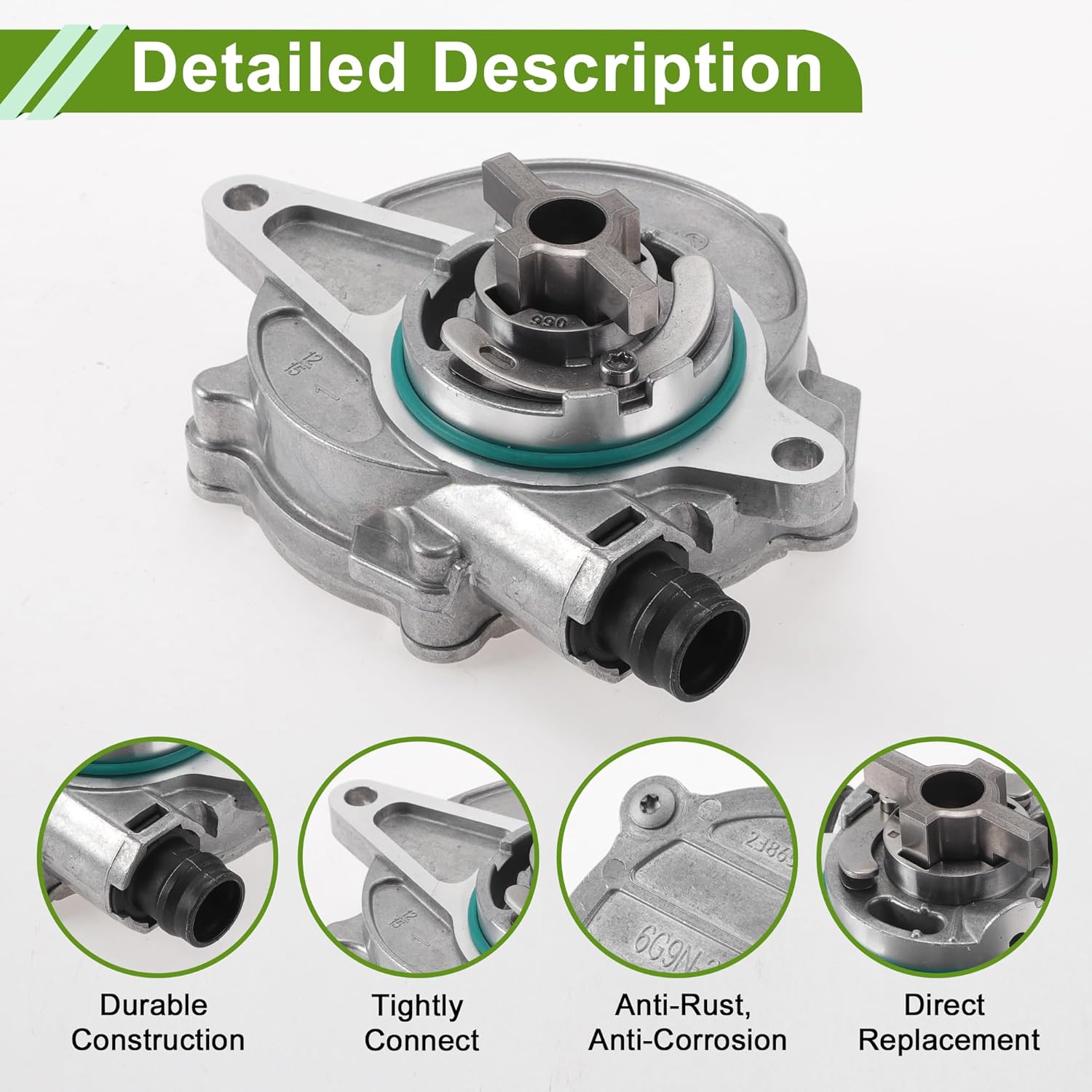 Brake Vacuum Pump No.LR009388 Engine Vacuum Pump for LAND ROVER LR2 2008-2012 Aluminum Alloy Silver Tone 1 Pc