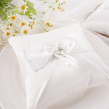 VALICLUD Wedding Ring Cushion Bowknot Ring Cushion Delicate Lace Pearl