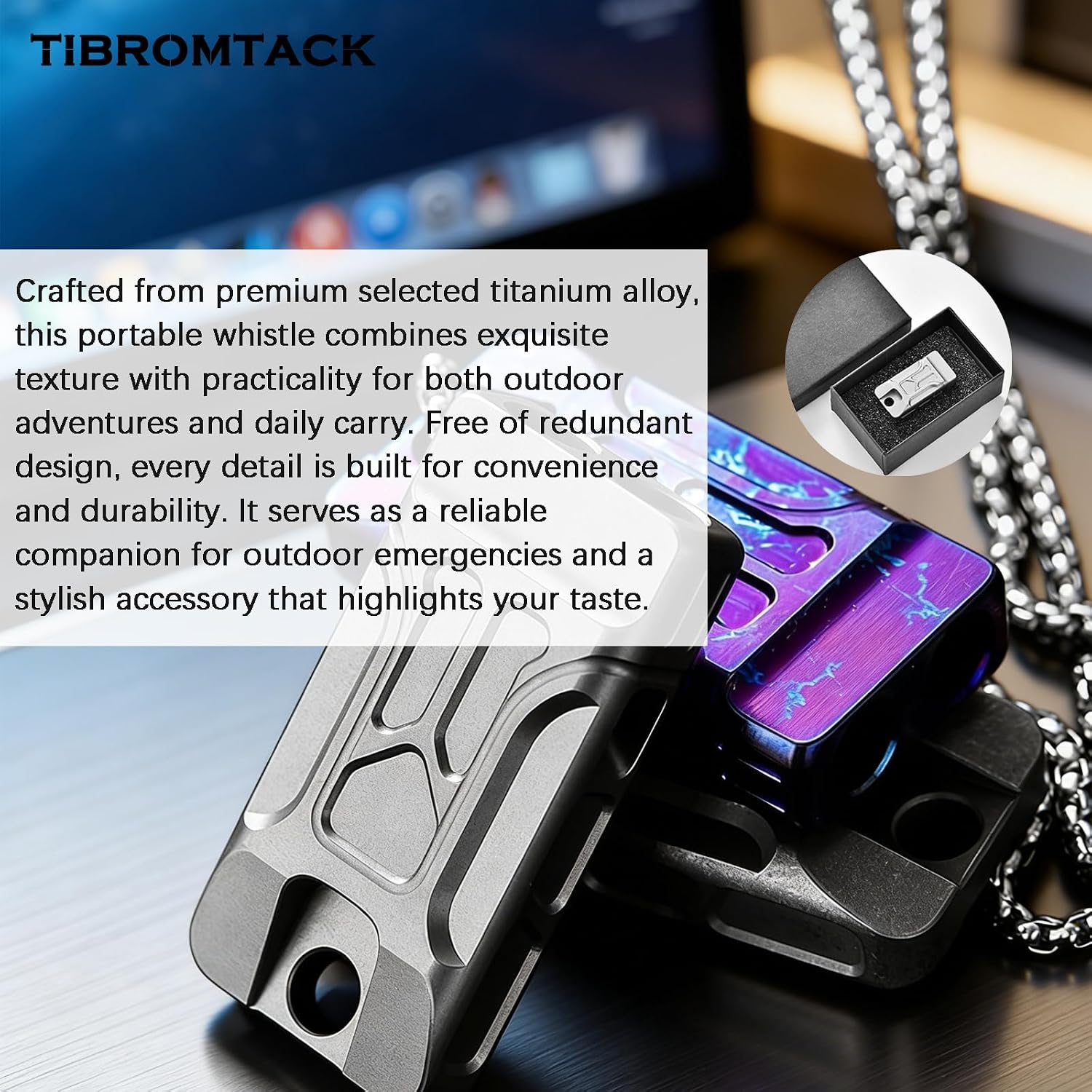 GR5 Titanium Emergency Whistle, Loud Survival Whistle for Adults Emergency, Lightweight Rustproof Dog Whistle, Portable Safety Whistle for Outdoor