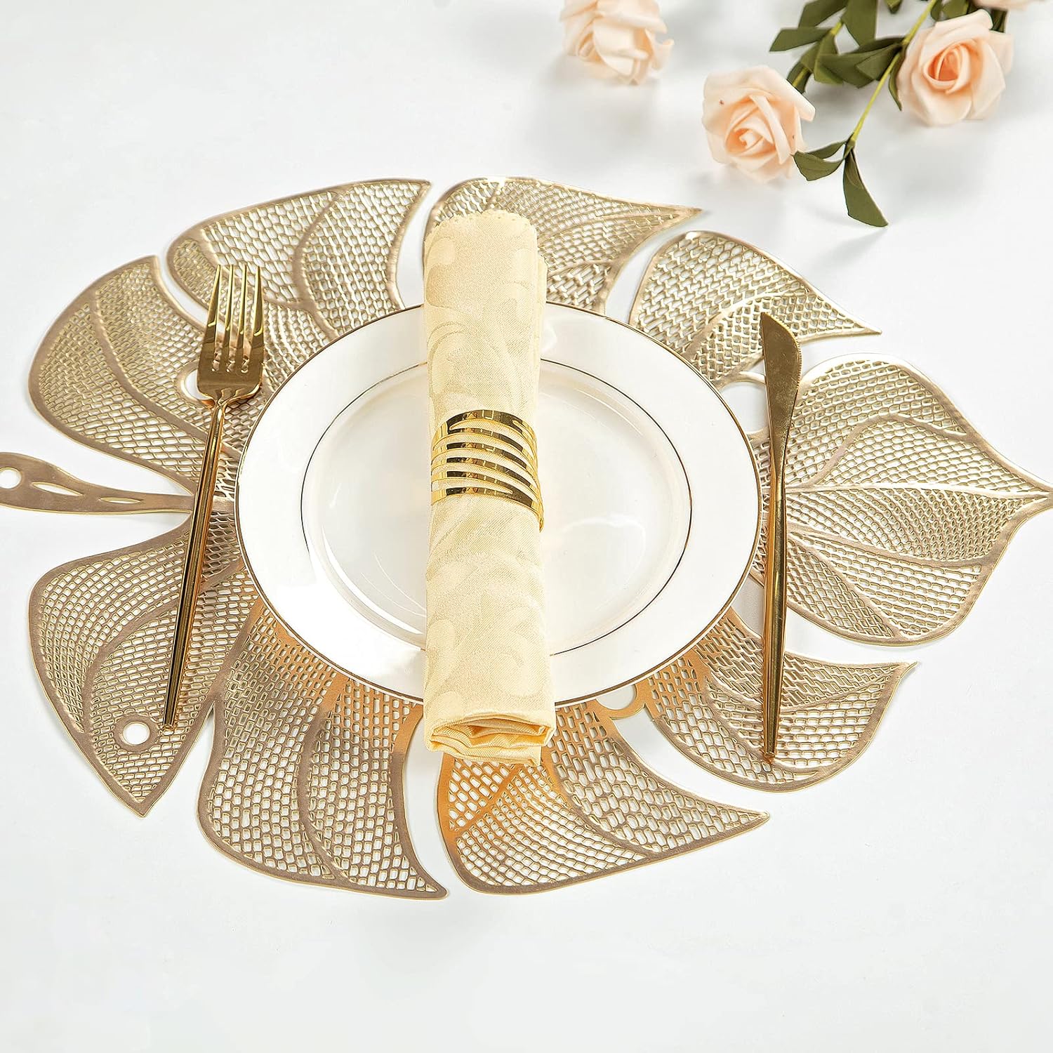Mabbcoo Leaf Gold Placemats Vinyl Table Place Mats Set of 6
