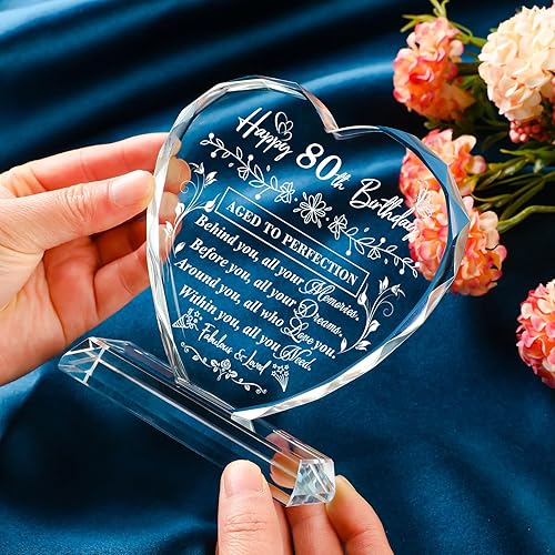 Miniatura 5 de Regalos de cumpleaños número 80 para mujeres y hombres, ideas de decoración de cumpleaños de 80 años de cristal láser, regalos de feliz cumpleaños