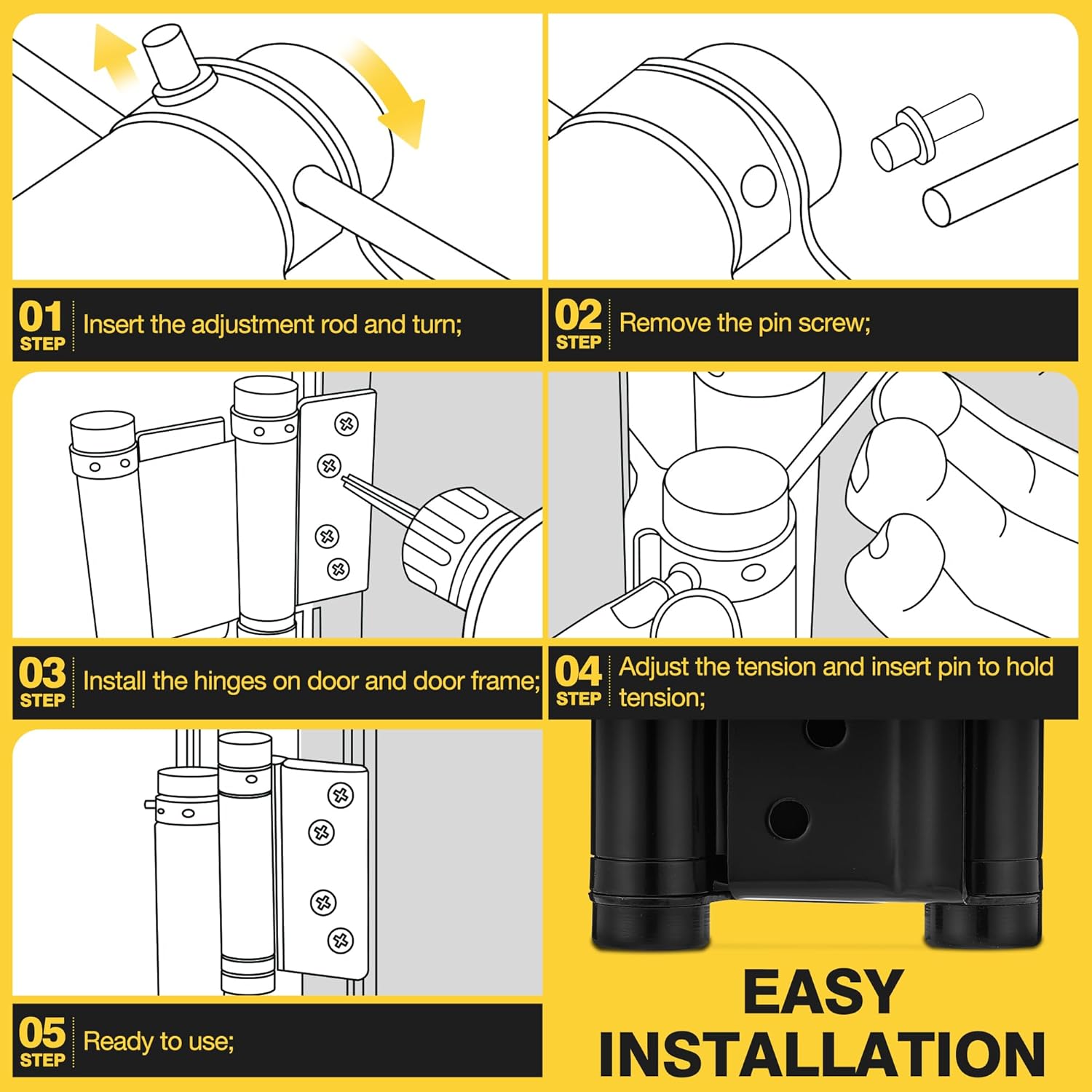 KOLET Double Action Door Hinges, 3 Inches Swinging Hinges, Saloon Hinges with Commercial Grade Stainless Steel, Self Closing Door Hinges, for Saloon, Cafe, and Bar, Matte Black, 4 Pack