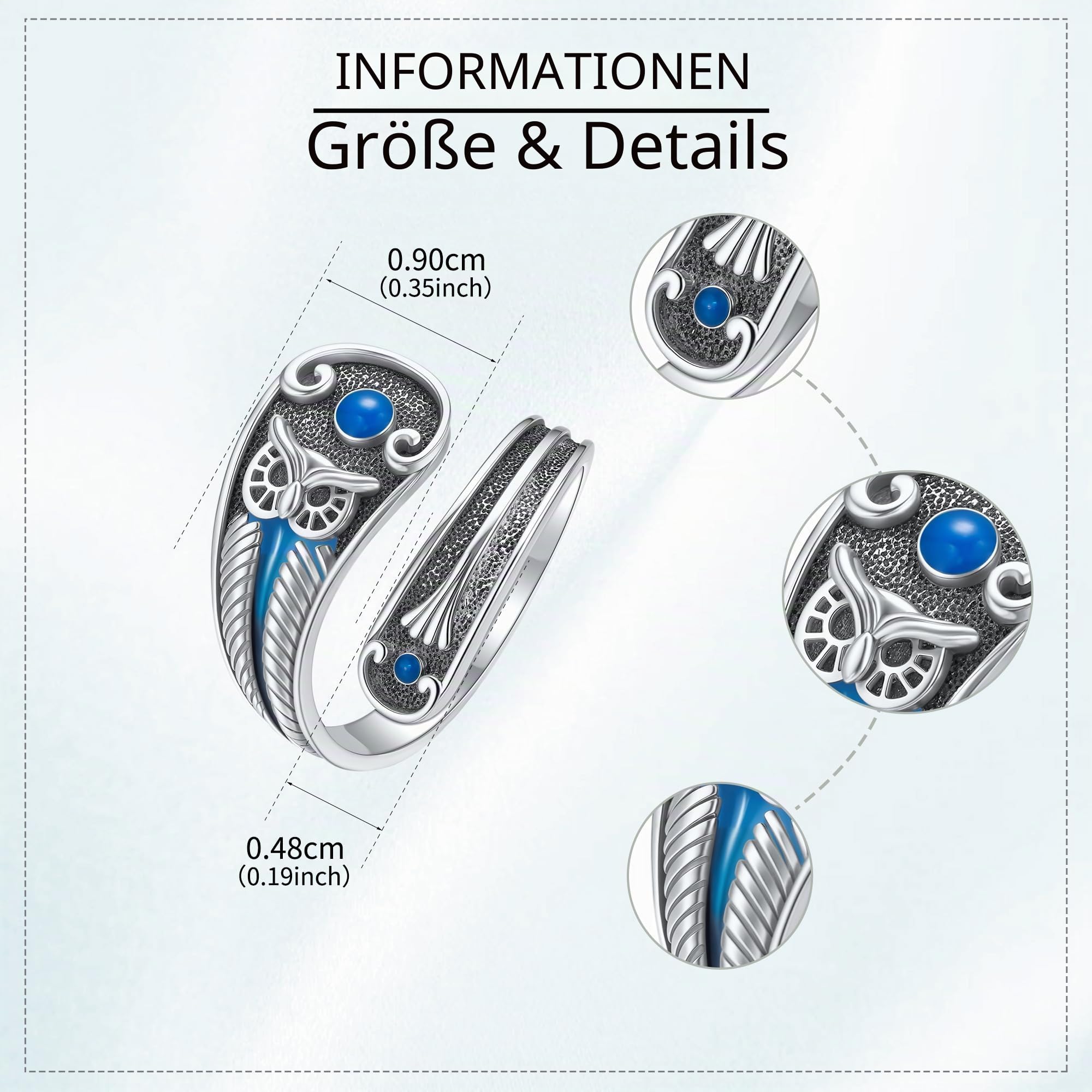 DAYLINLOVE Tier-Löffel-Ring aus 925er Sterlingsilber mit Türkis Frosch/Libelle/Schildkröte/Oktopus/Eule Verstellbarer Ring Daumenring Tier Schmuck Geschenk für Frauen