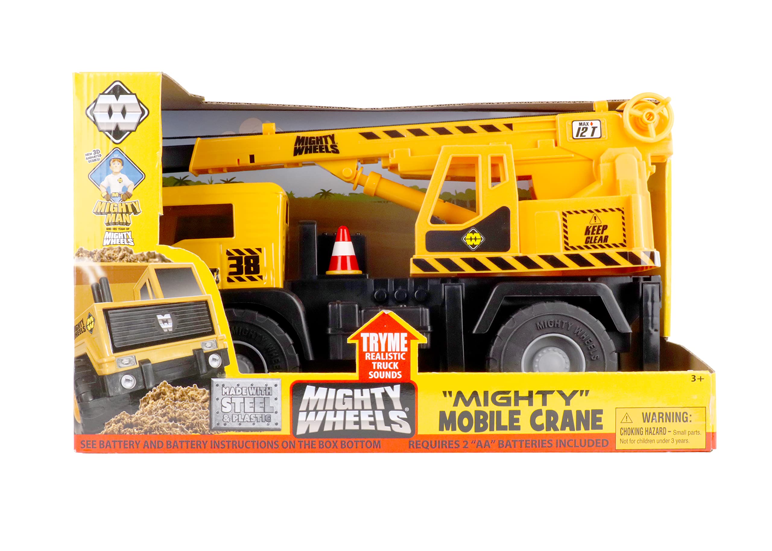 16" Mighty Mobile Crane - Sounds Construction Toy Vehicle, Realistic Boom, Hook & Transport, Durable Indoor-Outdoor Play, Kids Ages 3+