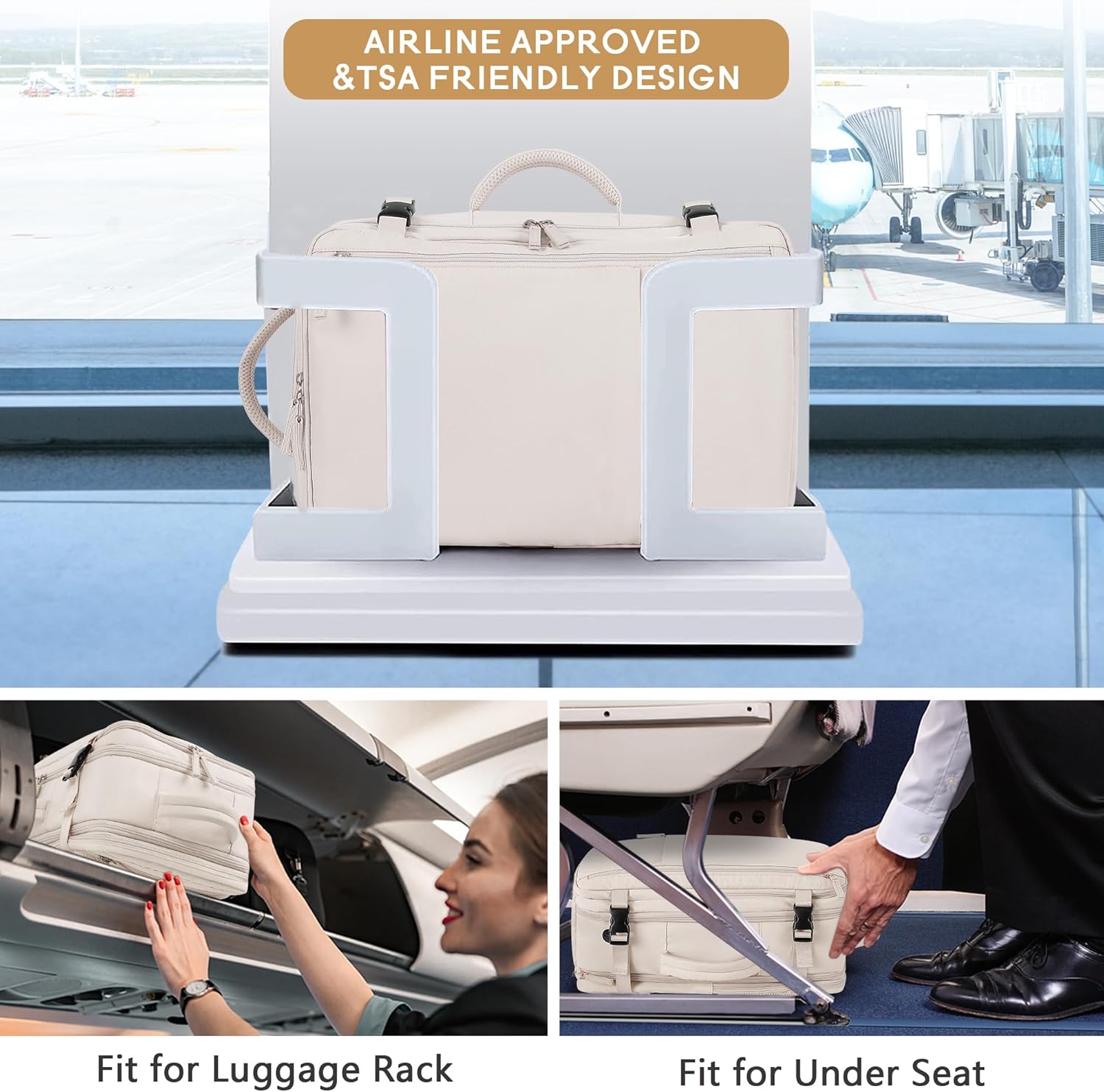 Beraliy Travel Backpack, Large Carry On Backpack, Personal Item Travel Bag, Airline Approved 17 Inch Laptop Backpack, College Weekender Business Hiking Bag, Beige - Image 5