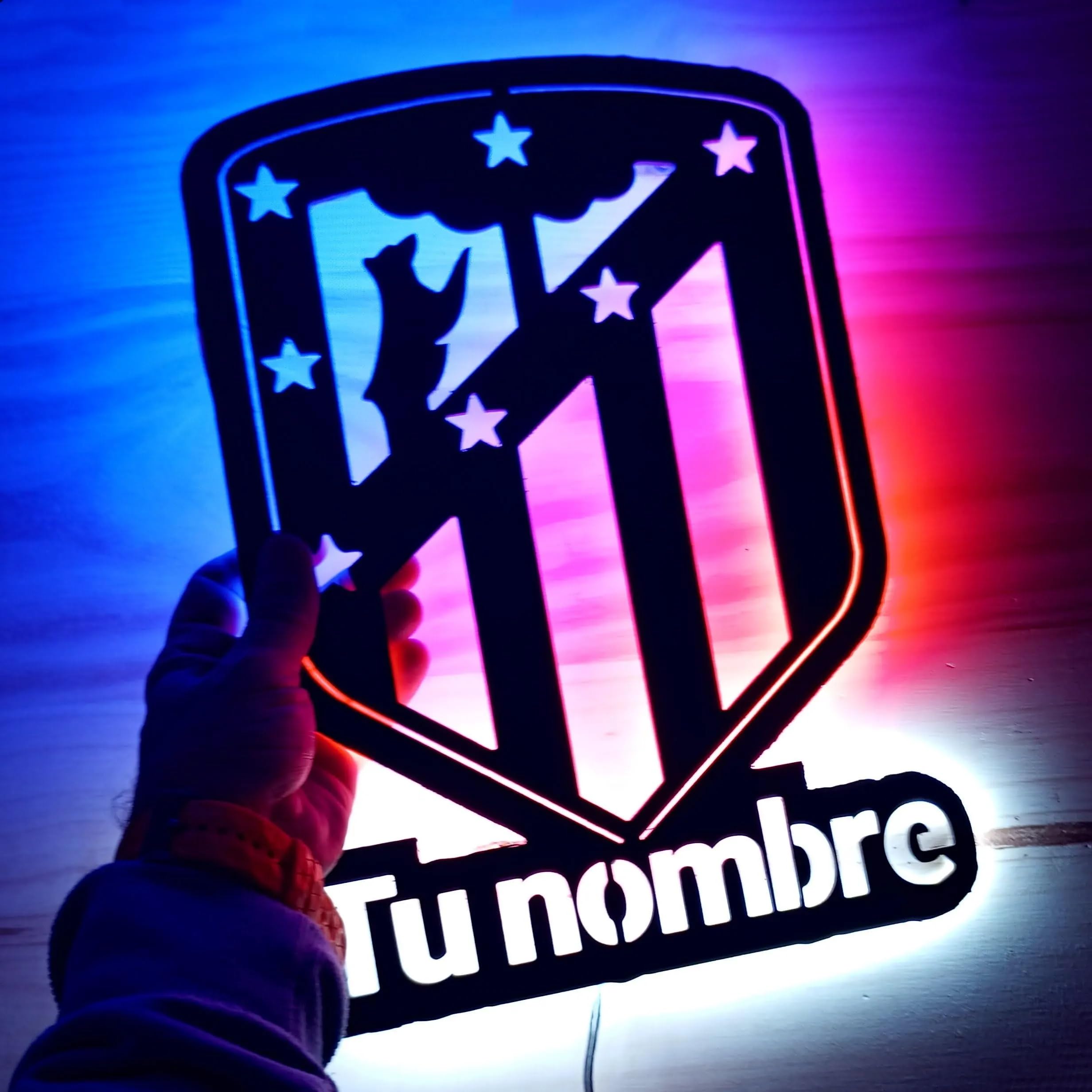 Letrero neon led escudo personalizado Madrid iluminado para colgar en la pared habitación de fútbol para aficionado atlético de España colchonero
