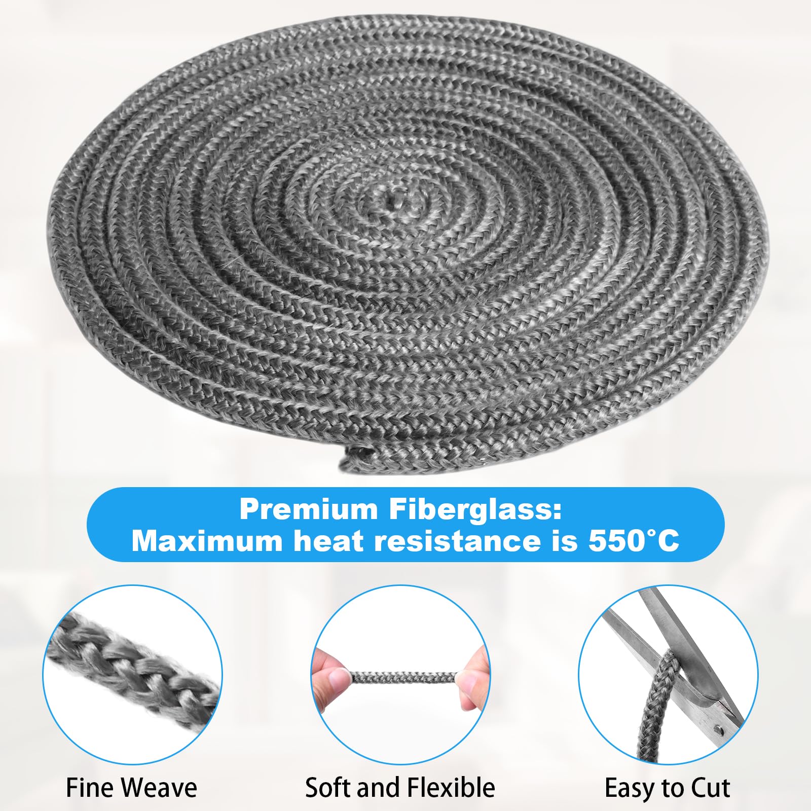 Storystore Stove Rope, 10mmx2.5m Fire Rope Fiberglass Rope Seal Replacement Gasket with 4 Tapes - Image 4