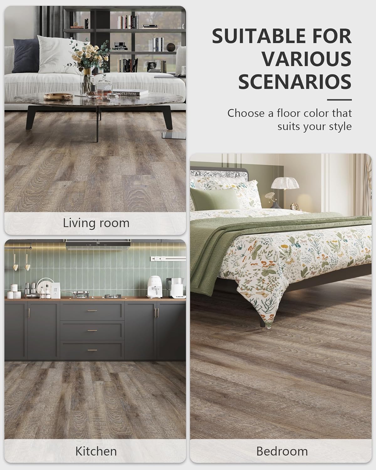12 Tile Peel and Stick Floor Tile, 36"x 6" Twisted Gray Oak Wood Grain Peel and Stick Tile, Water-resistant Vinyl Flooring Cover 18 Sq.Ft, Self-Adhesive DIY Flooring for Living Room,Bedroom