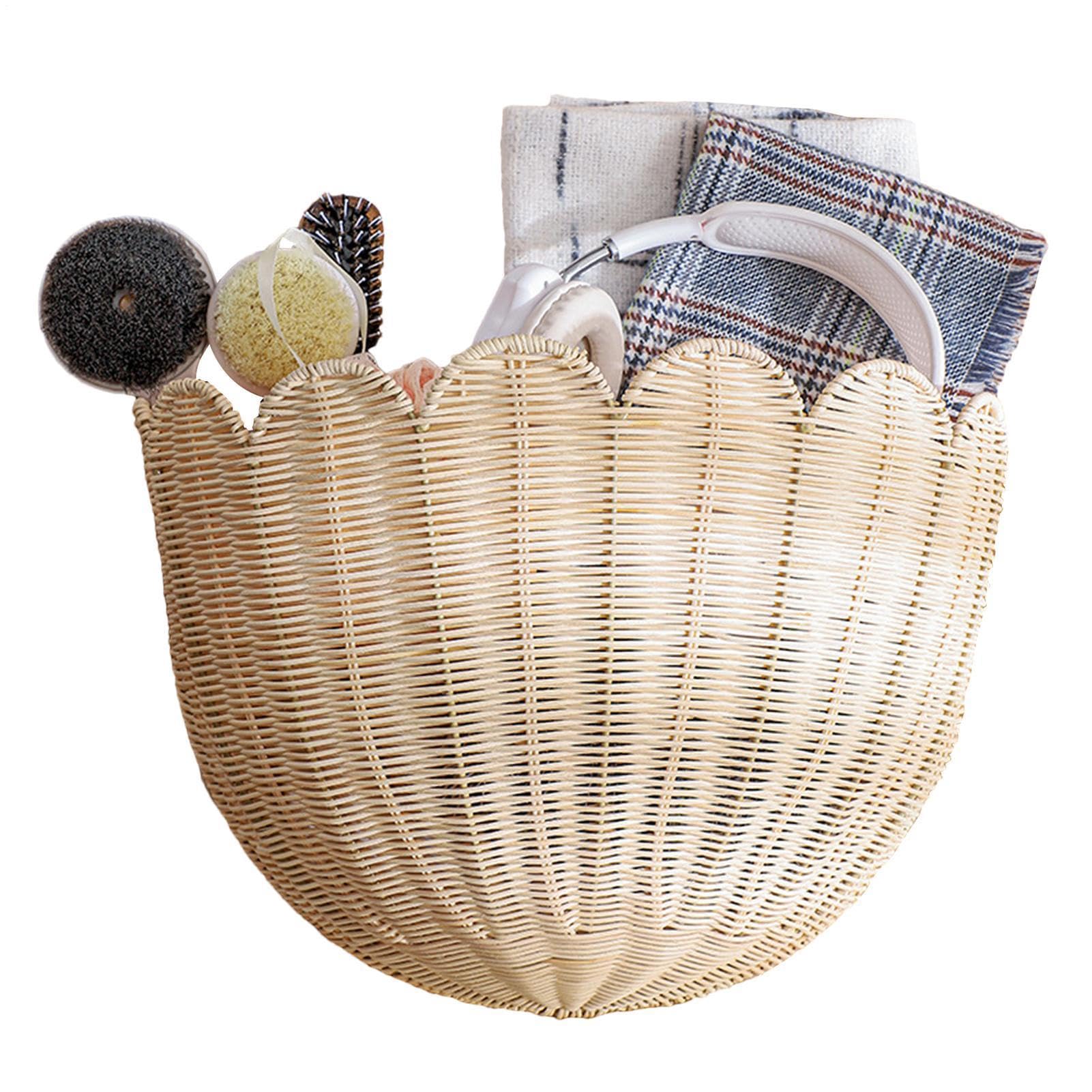 Cesto portaoggetti, in rattan + PP + PE, 40 × 21 × 28 cm, fioriera da parete, cestino decorativo da appendere e piante per il giardino di casa, il balcone e il vostro interno ed esterno