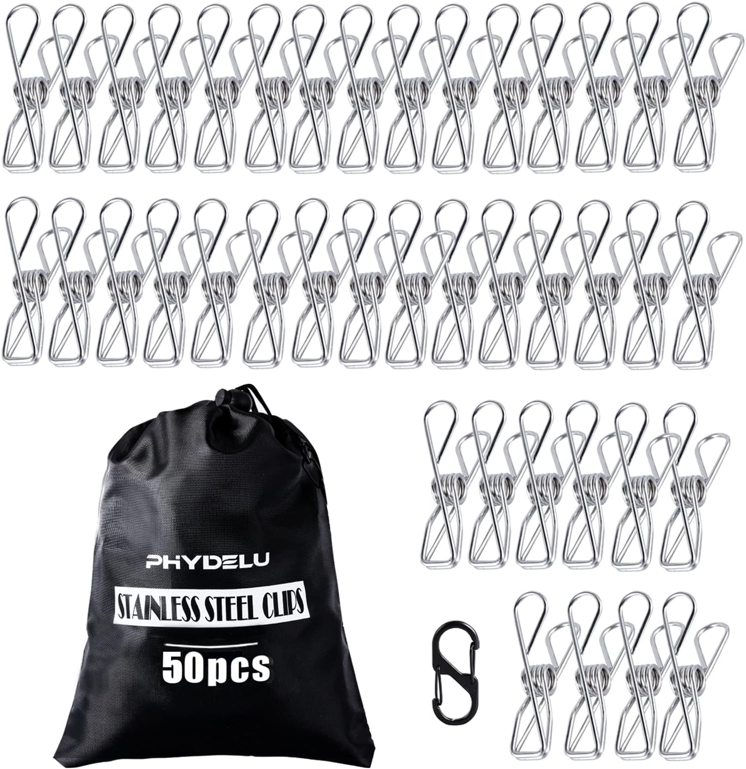 (50PCS) Stainless Steel Laundry Clothes Pins Heavy Duty Outdoor, Clothespins for Hanging Clothes, Metal Clips, Metal Snack Bag Chip Clips for Food Packages, Mini Clothes pins