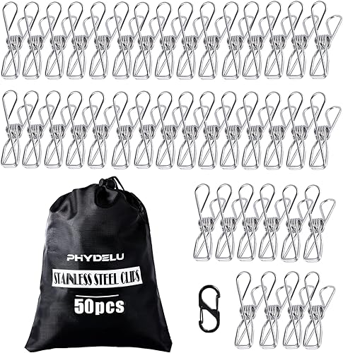 Miniatura 7 de 30 pinzas de metal para colgar ropa, clips de pasador para ropa de lavandería, clips de línea de ropa para colgar ropa, alfileres de ropa cerrados,