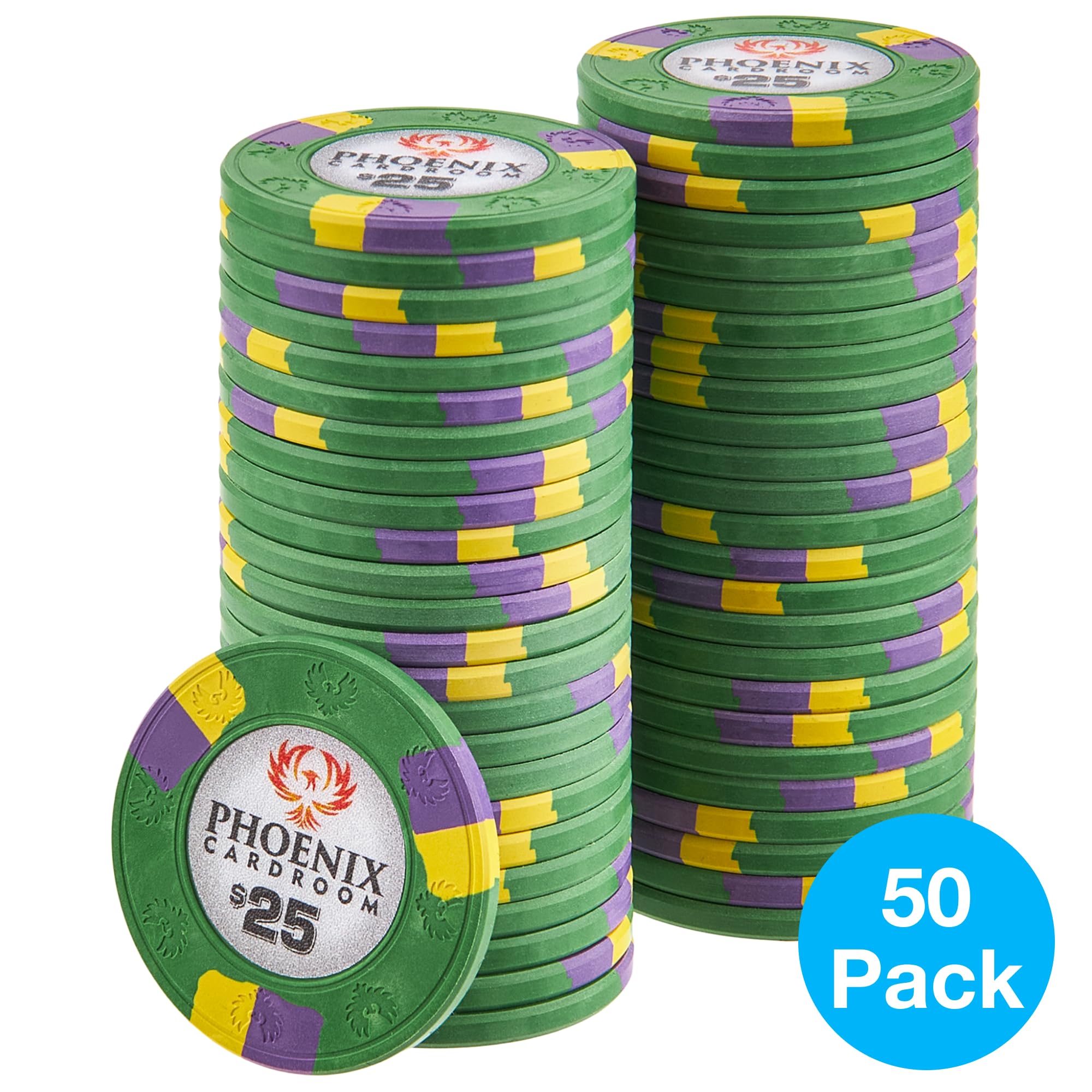 Brybelly Phoenix Lot de 50 jetons de Poker en Argile véritable de 10 g – Jetons de Poker de Style Casino Ultra Haut de Gamme