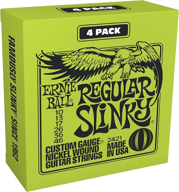 Ernie Ball Regular Slinky Nickel Wound Electric Guitar Strings 4-Pack, 11-46 Gauge