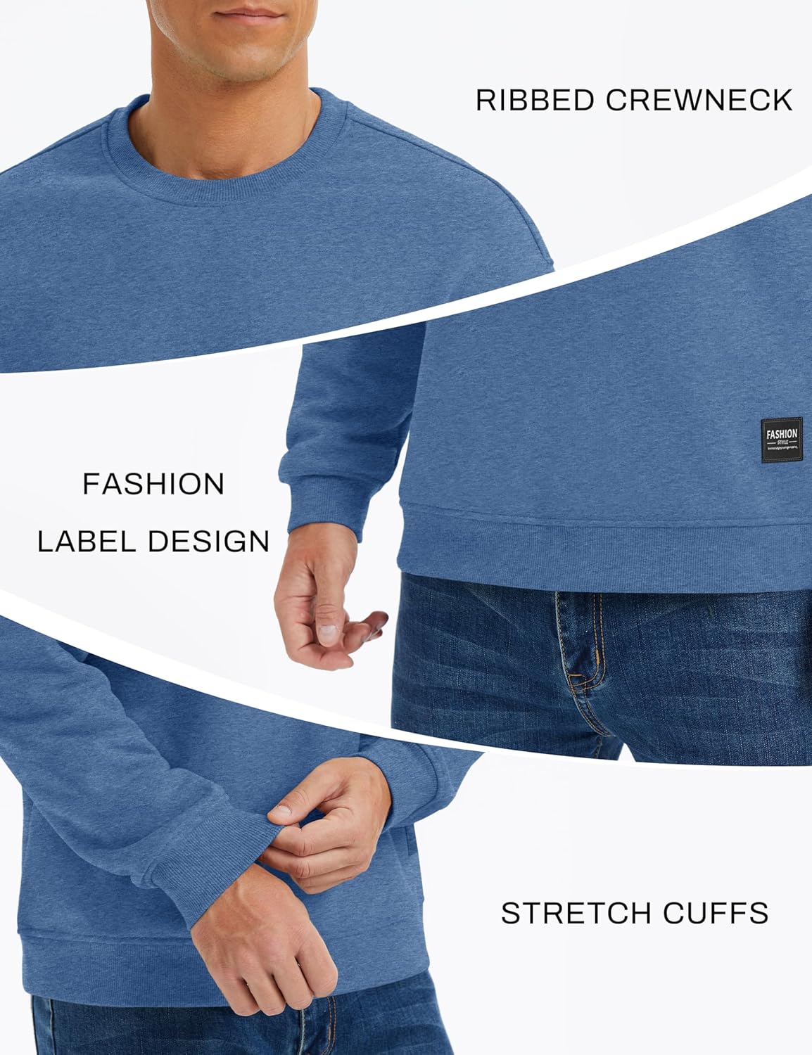 MAGCOMSEN Mens Crewneck Sweatshirt Sherpa Fleece Lined Pullover Casual Winter Warm Heavyweight Cotton Sweatshirts - Image 6