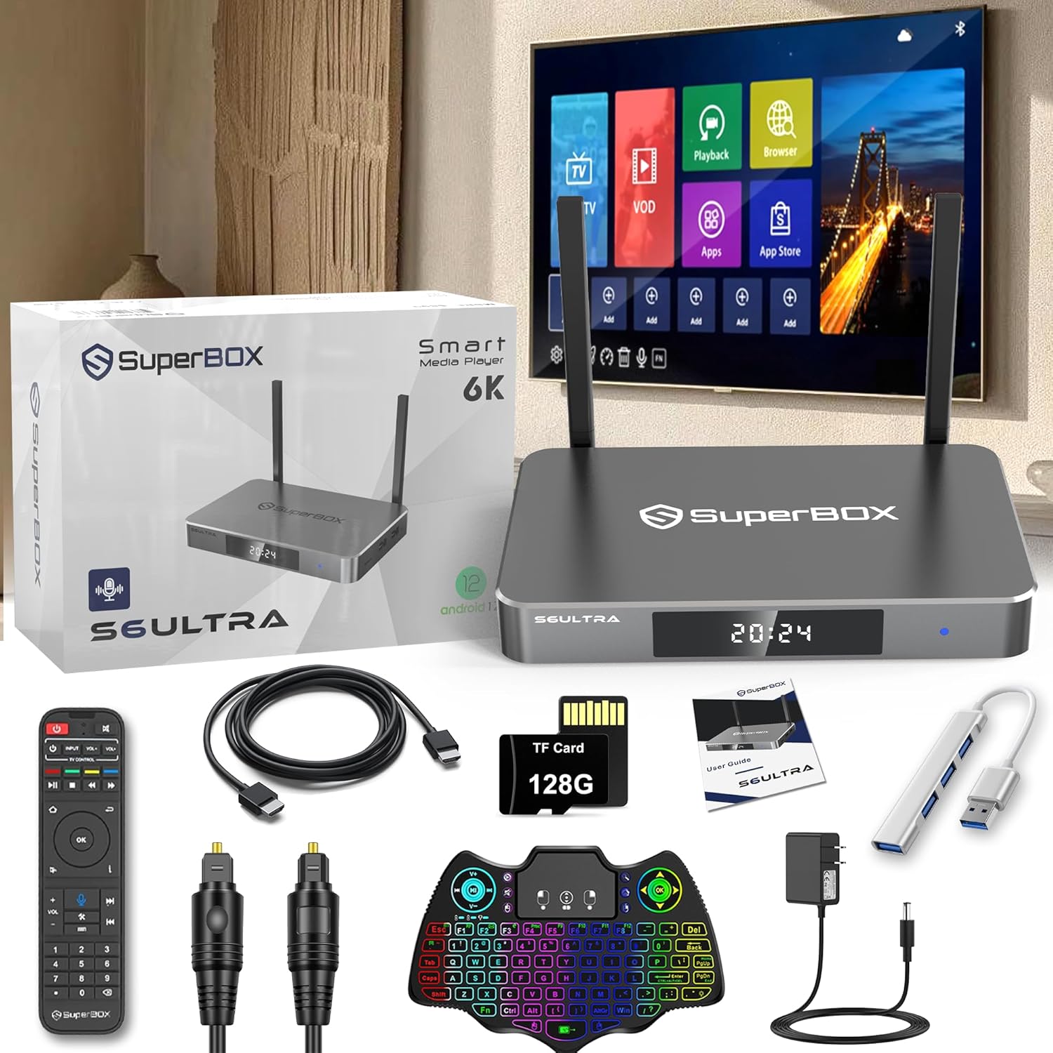 S.6 Ultra with 128G Storage + 4G, Boxed TF Card, Voice Remote, USB Hub