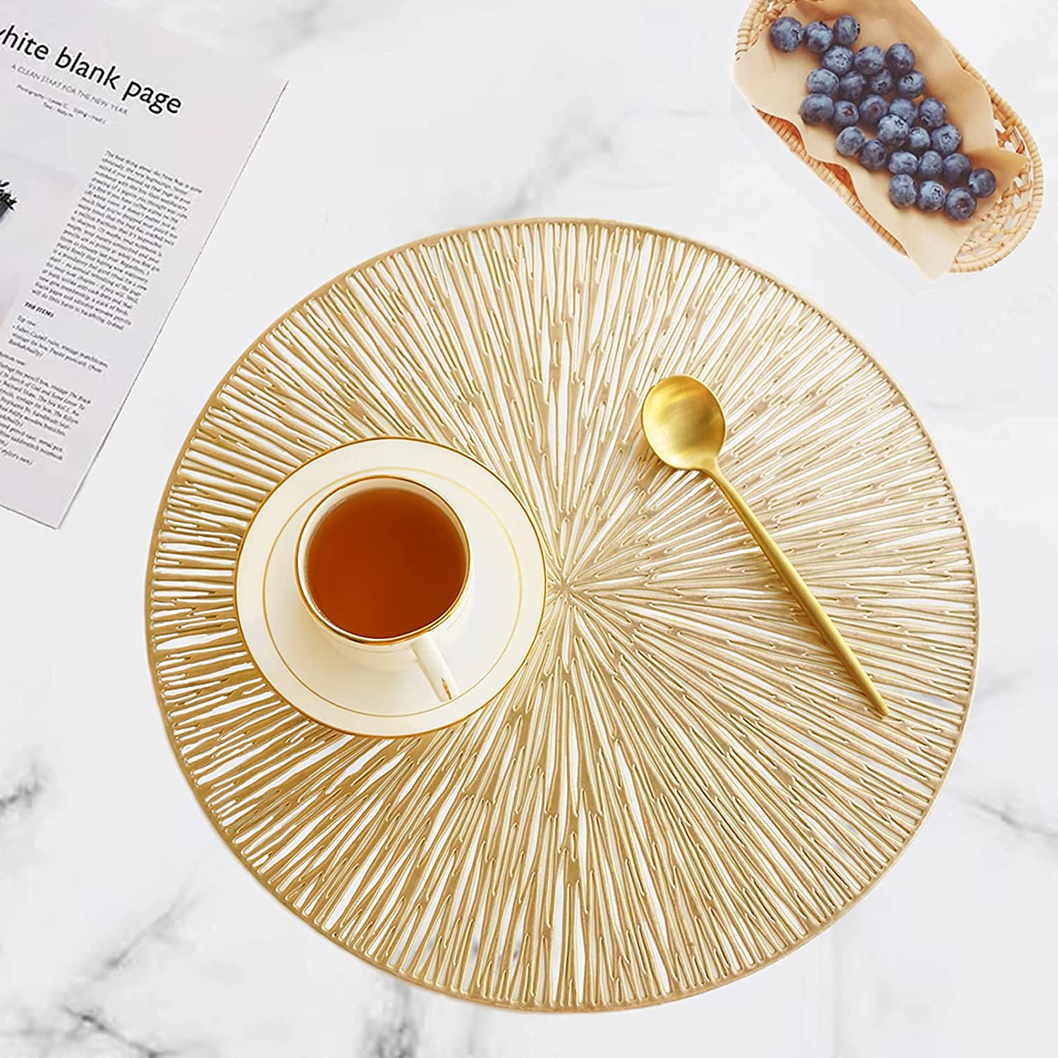 TrendegicPVC Vinyl Plastic Stain Resistant Heat-Resistant Round Table Place mats Hot Vessels for Kitchen Dining Table (Sun Shape - 6 PCS)