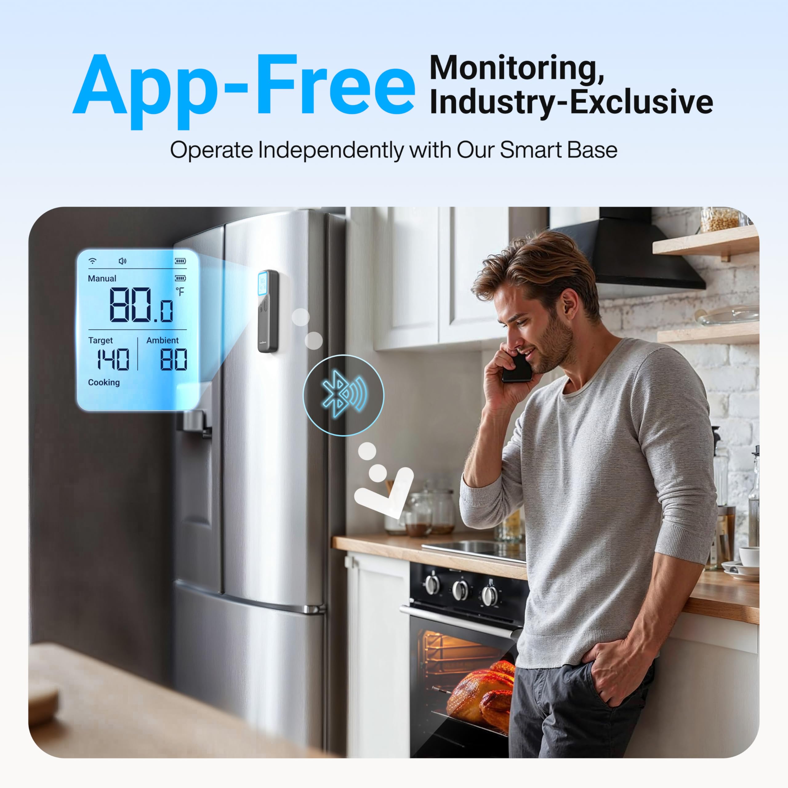 ThermoMaven Smart Bluetooth Wireless Meat Thermometer with WiFi App | Standalone Base, Ultra-Thin Probe, NIST ±0.5°F Accuracy, Real-Time Alerts, BBQ Grill Oven Kitchen, Steak Chicken Turkey Pork