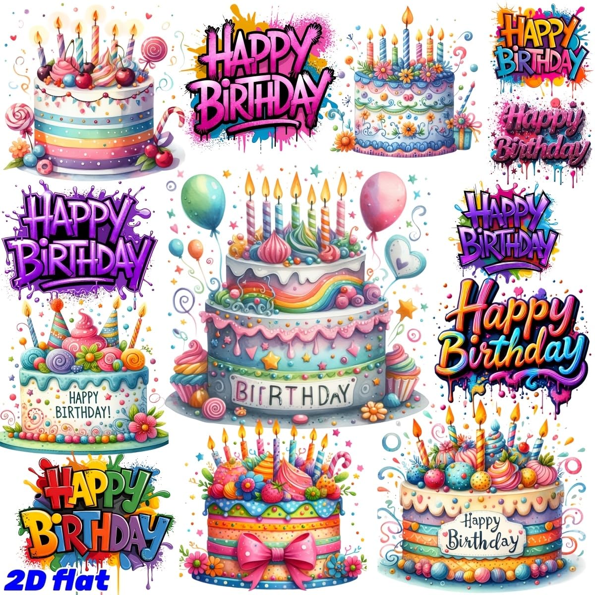 A Set of 20 Creative Vintage Birthday Cake Happy Birthday Slogan Series | 2D Sticker for Scrapbooking, Journaling, Decoration, Planner, Gift, Embellished with Embroidery, Matte End-image-40