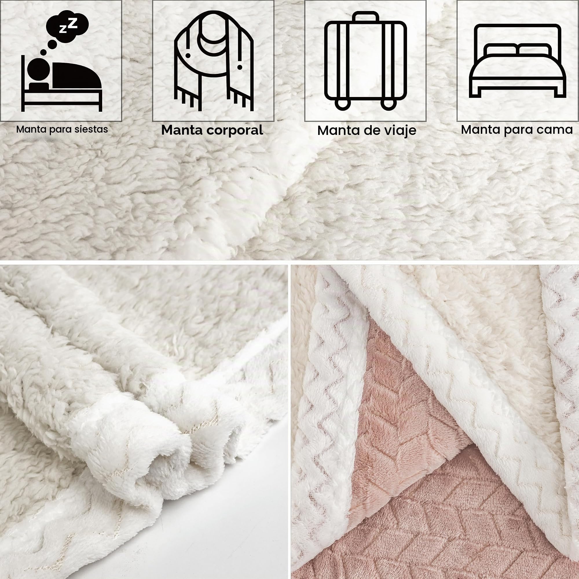 BESCH Manta Sofá Borreguillo Sherpa Invierno 220x240cm - Mantas Polar Doble Capa Extra Suave, Caliente y Gruesa (Rosa)