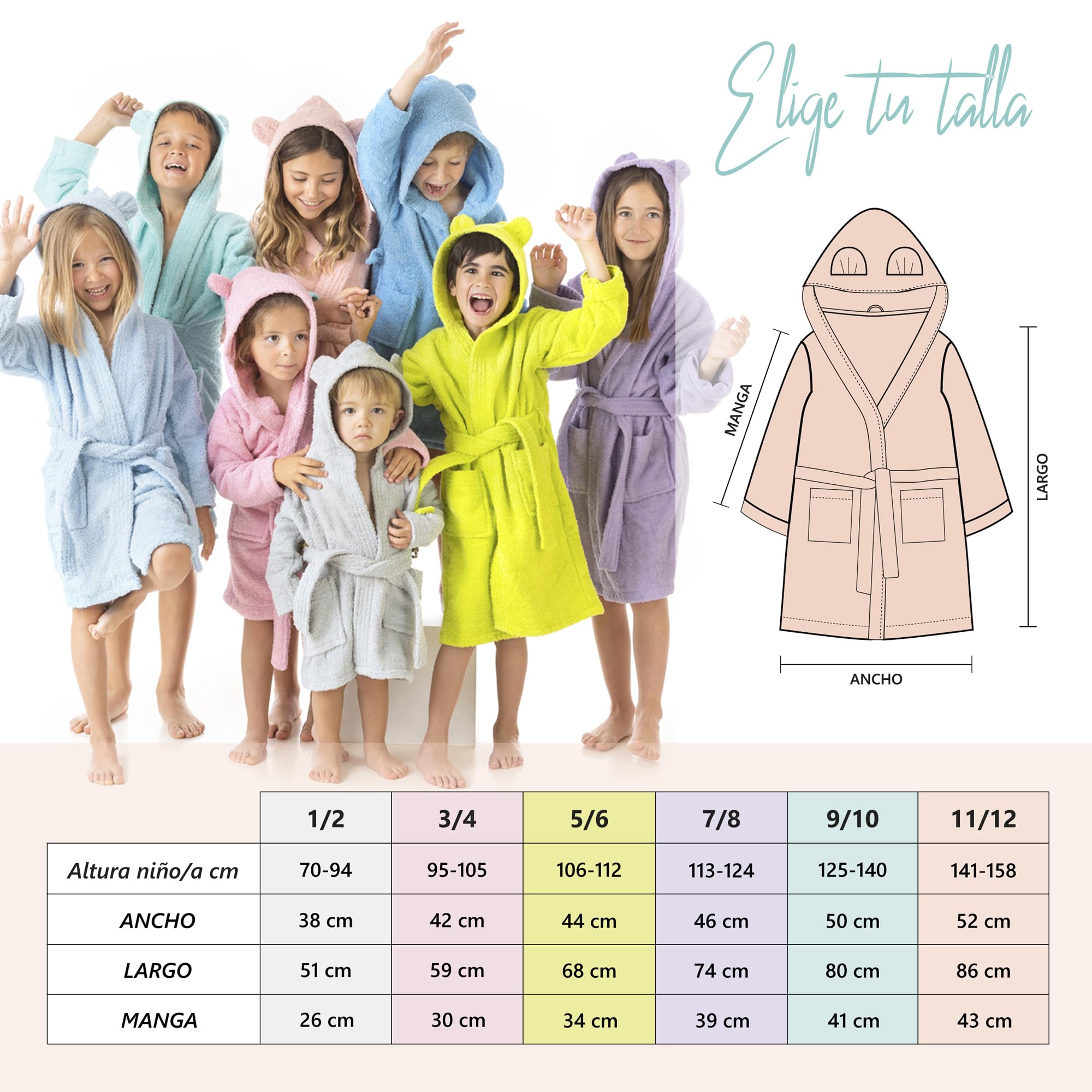 LEBENGOOD - Accappatoio Bambini adolescenti Cotone: Bambino, Bambina, 100% Cotone OEKO-TEX - 2 tasche, cintura, cappuccio